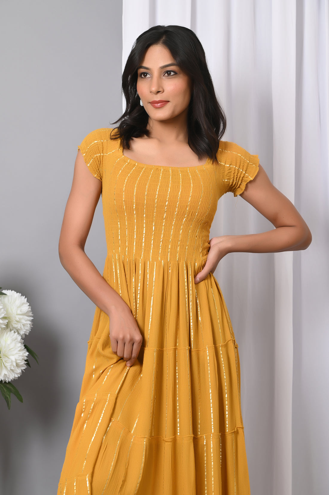 IQRAAR Women Rayon Square Neck Fit & Flared Western Wear Dress