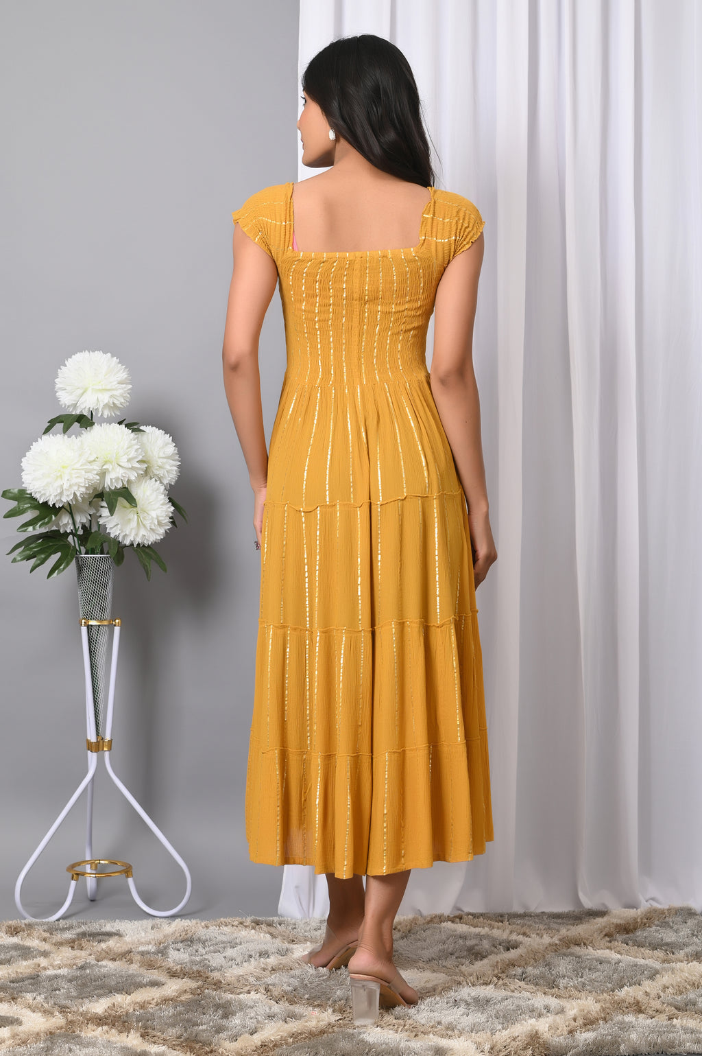 IQRAAR Women Rayon Square Neck Fit & Flared Western Wear Dress