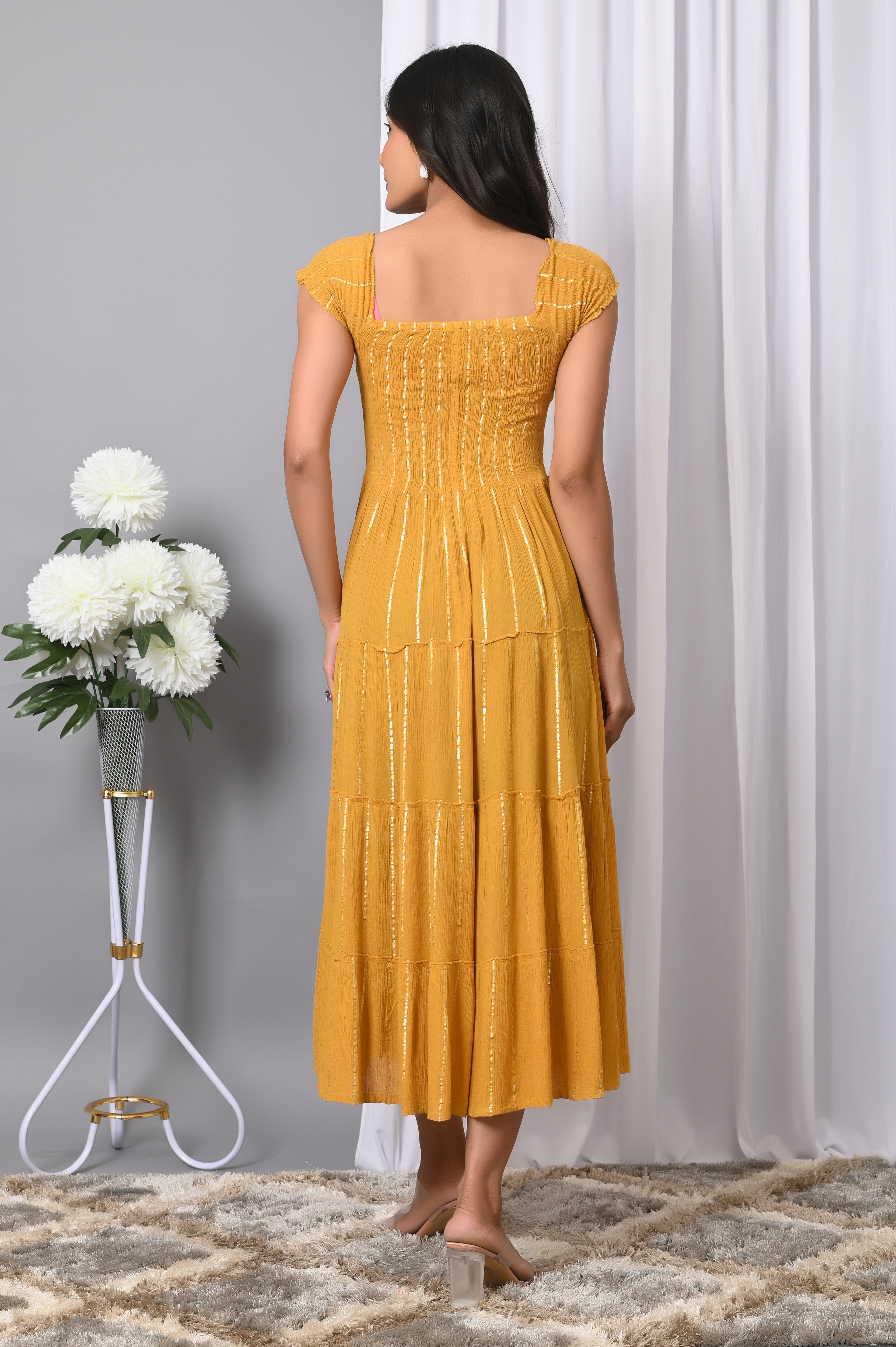 IQRAAR Women Rayon Square Neck Fit & Flared Western Wear Dress