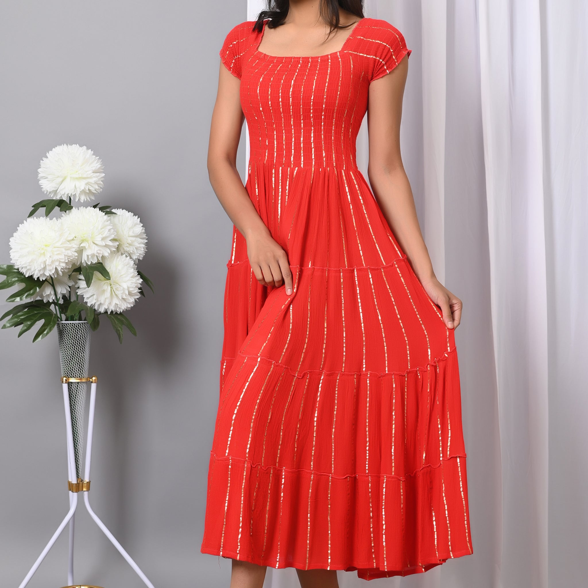Women Flared Square Neck A-Line Dress