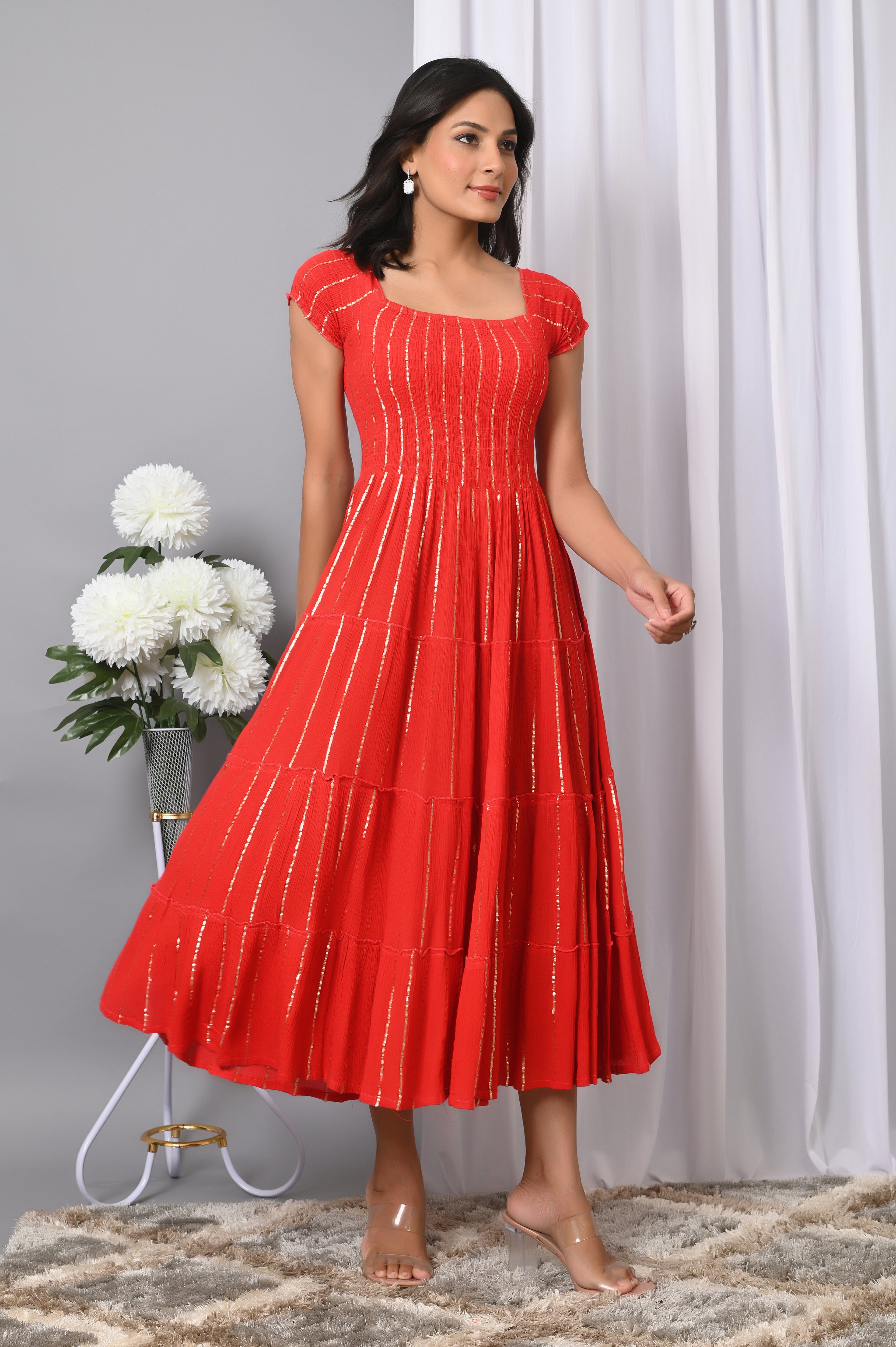 Women Flared Square Neck A-Line Dress