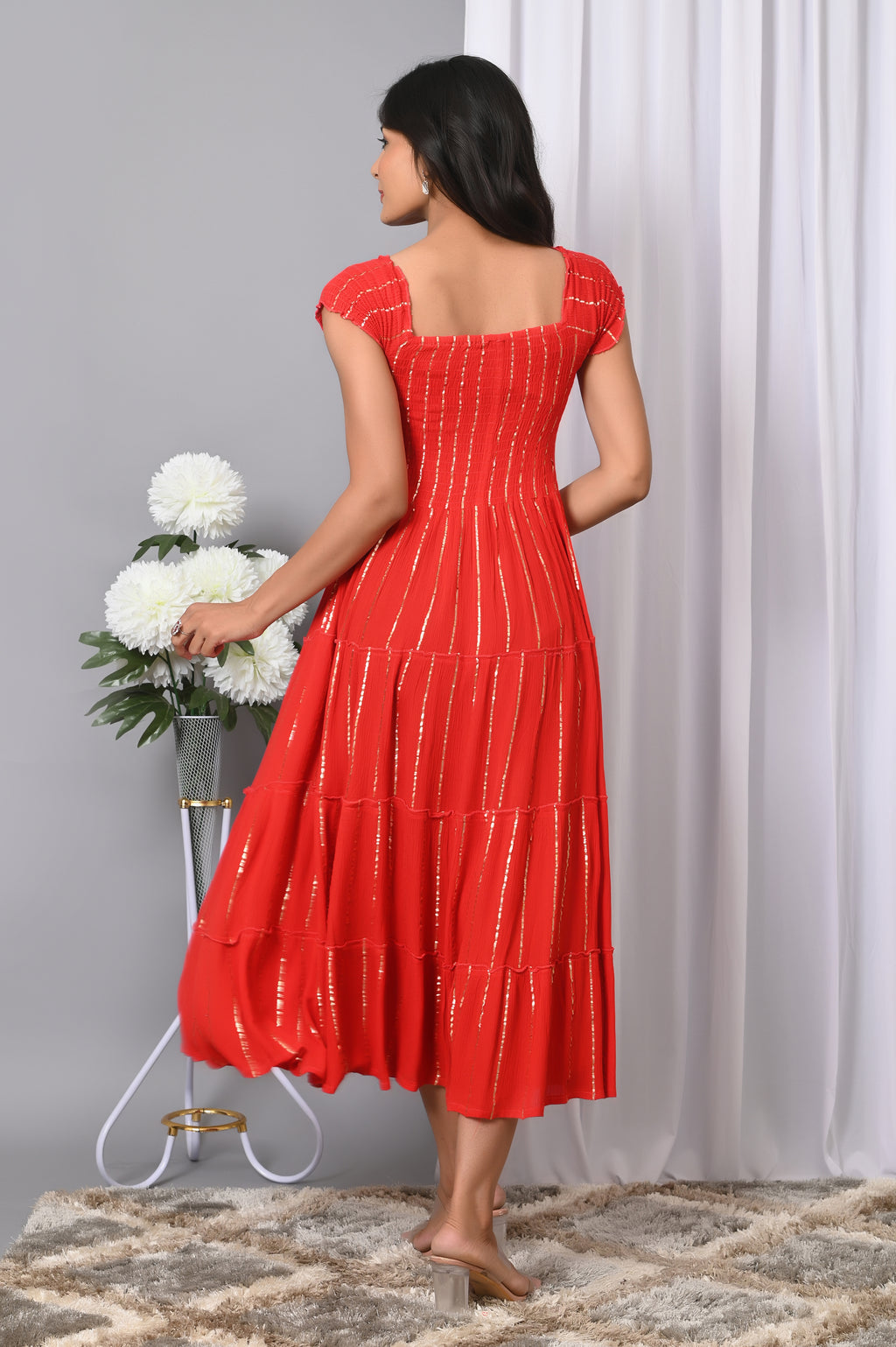 IQRAAR Women Rayon Square Neck Fit & Flared Western Wear Dress