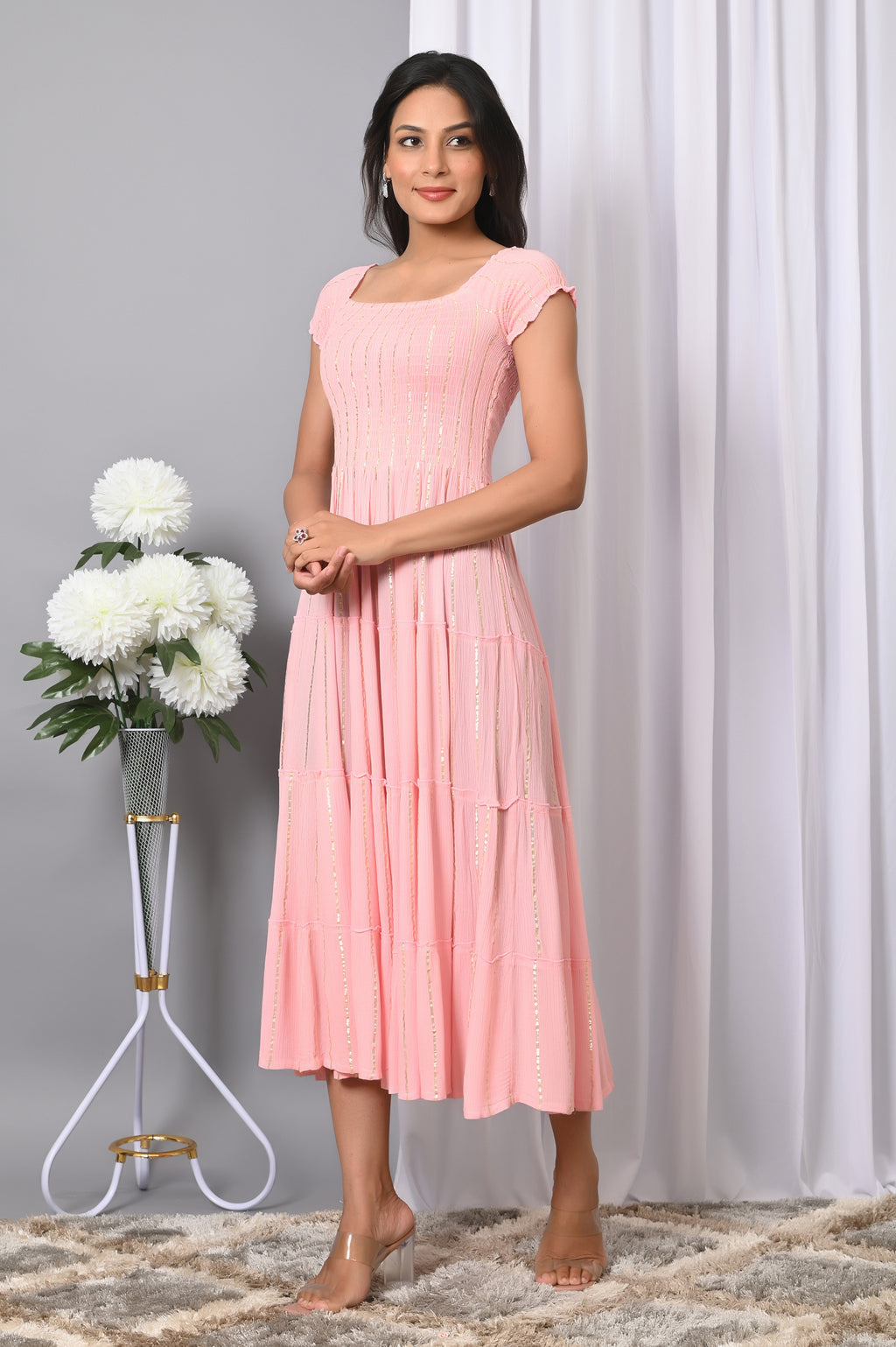 IQRAAR Women Rayon Square Neck Fit & Flared Western Wear Dress