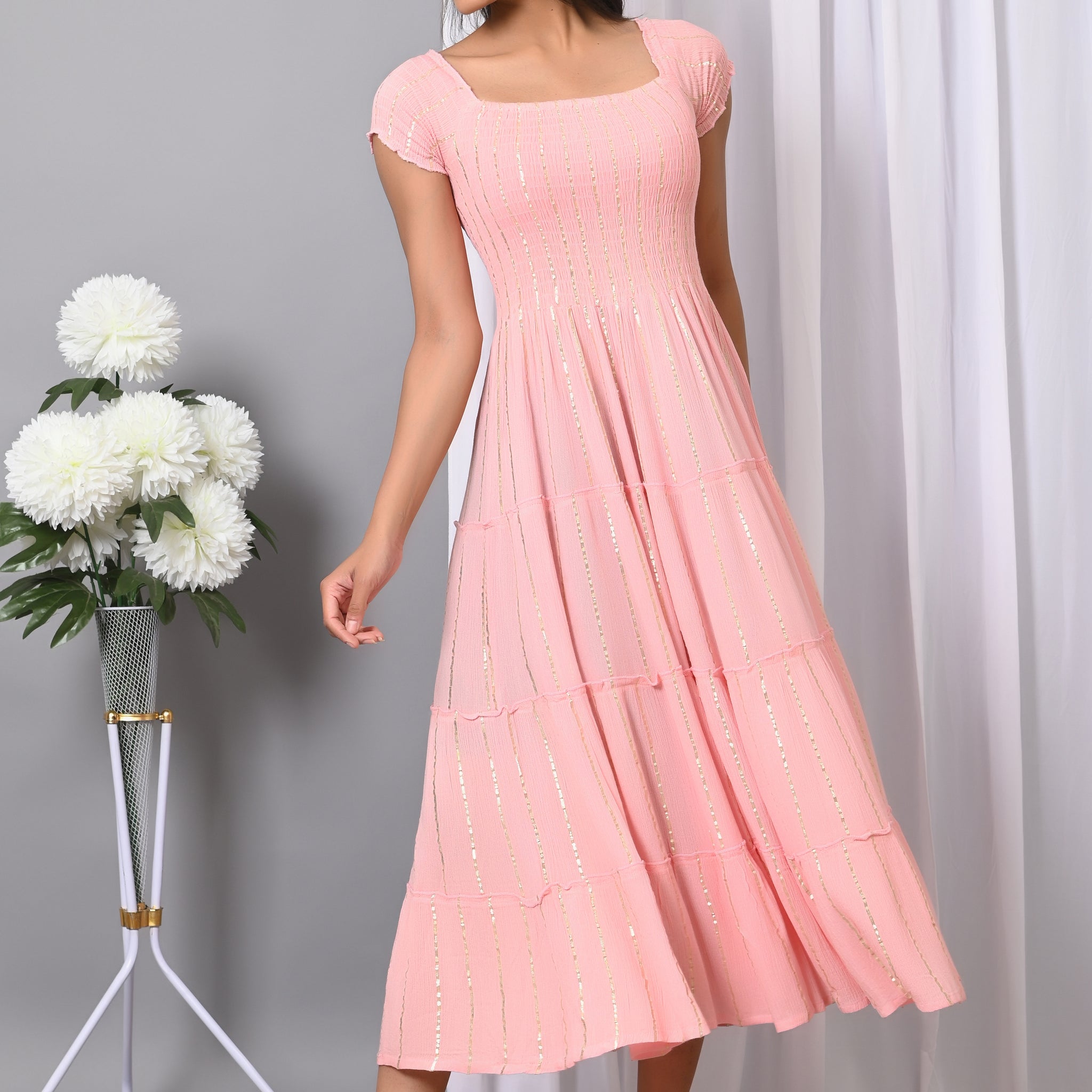 IQRAAR Women Rayon Square Neck Fit & Flared Western Wear Dress