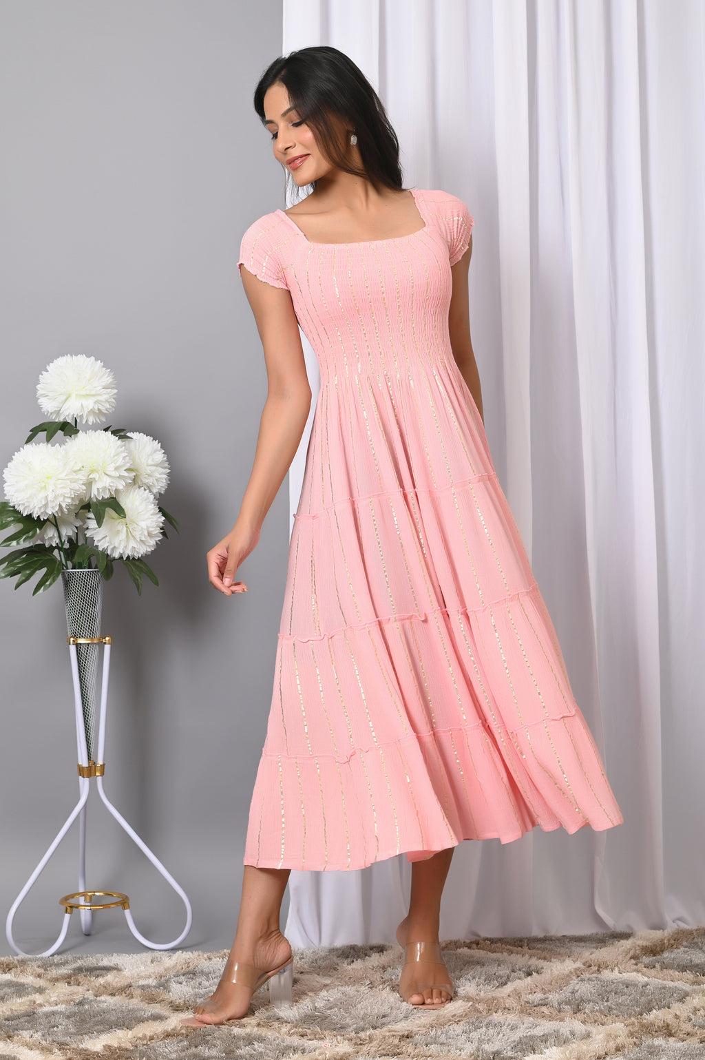IQRAAR Women Rayon Square Neck Fit & Flared Western Wear Dress