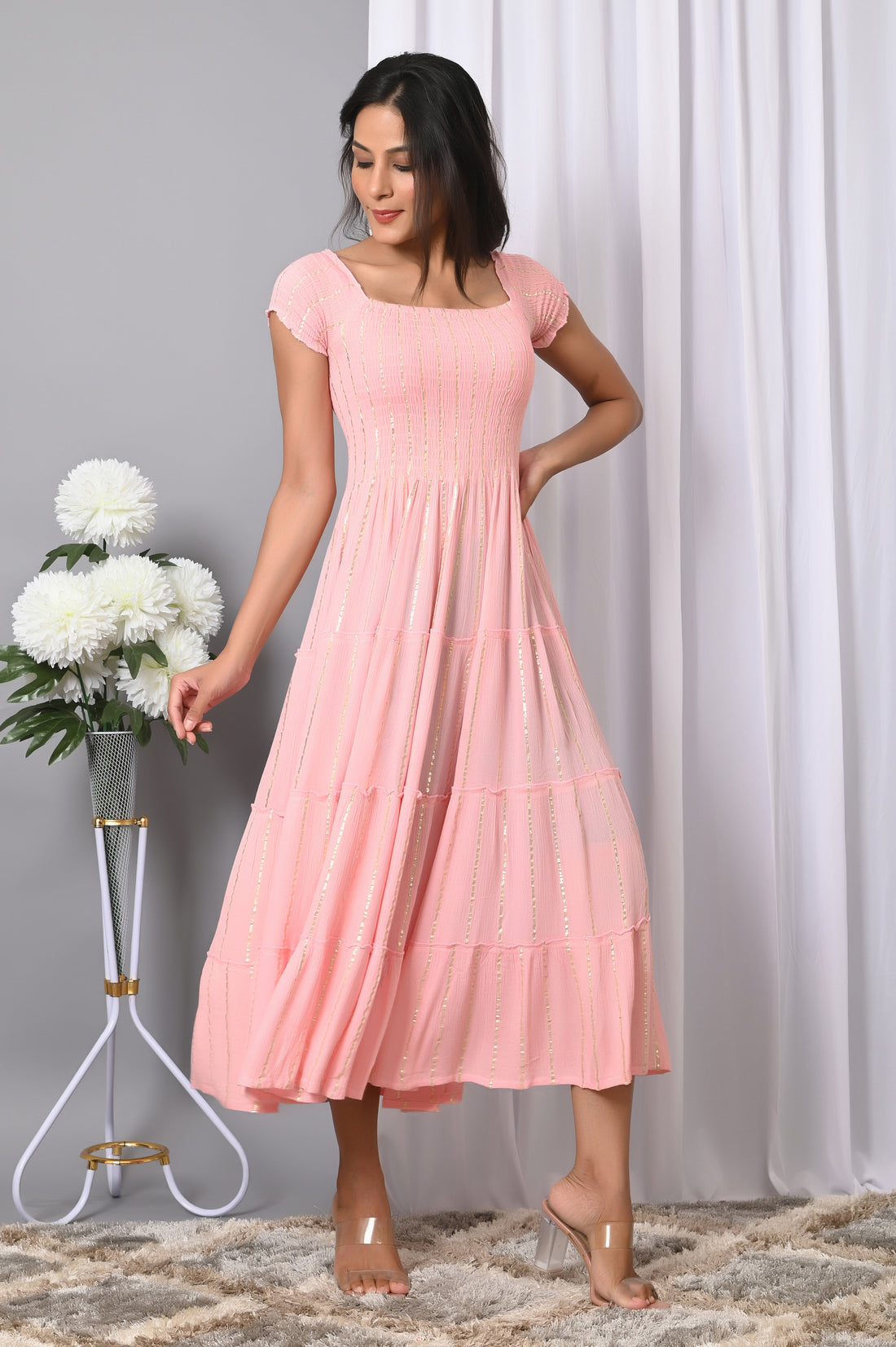 IQRAAR Women Rayon Square Neck Fit & Flared Western Wear Dress