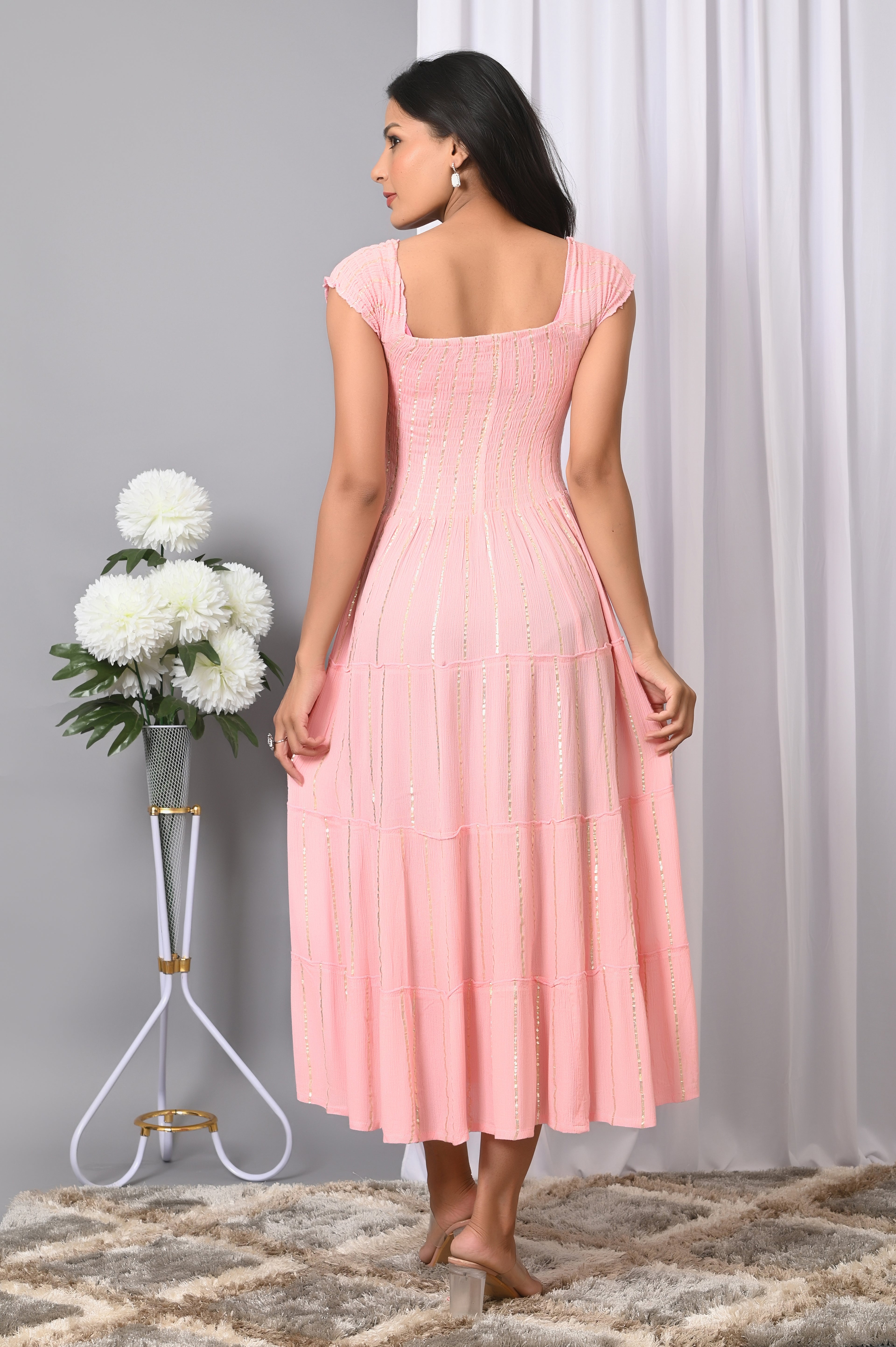 IQRAAR Women Rayon Square Neck Fit & Flared Western Wear Dress