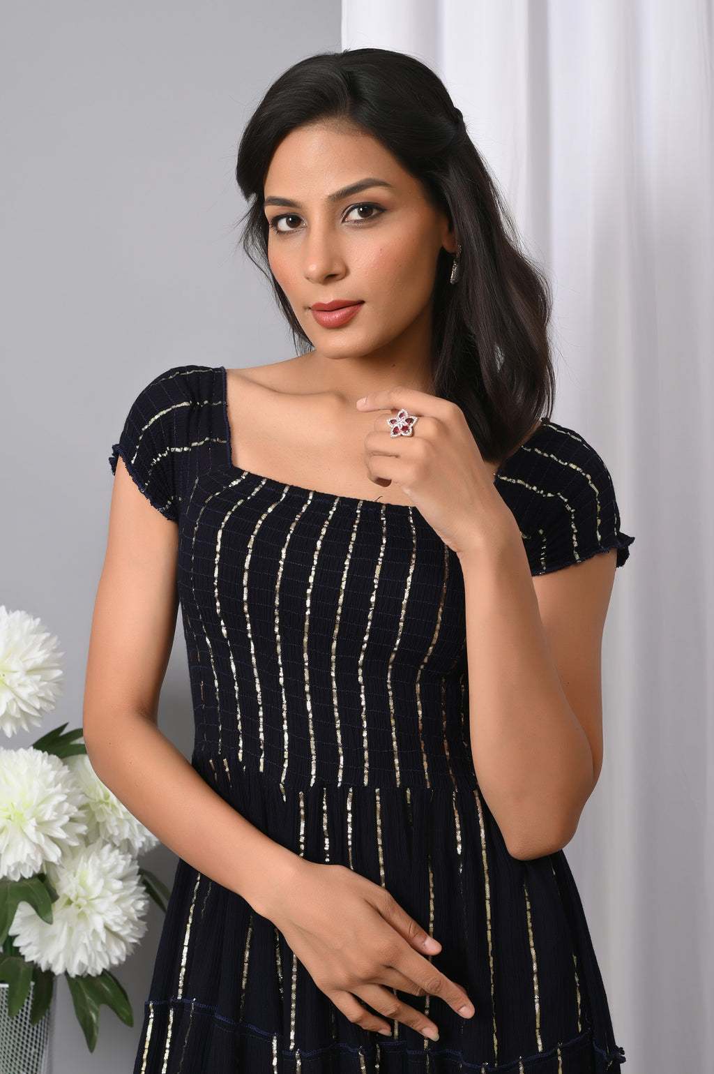 IQRAAR Women Rayon Square Neck Fit & Flared Western Wear Dress