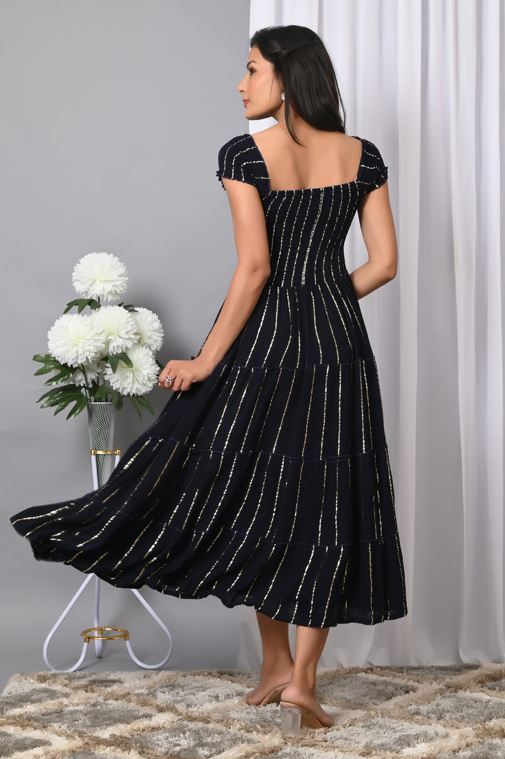 IQRAAR Women Rayon Square Neck Fit & Flared Western Wear Dress