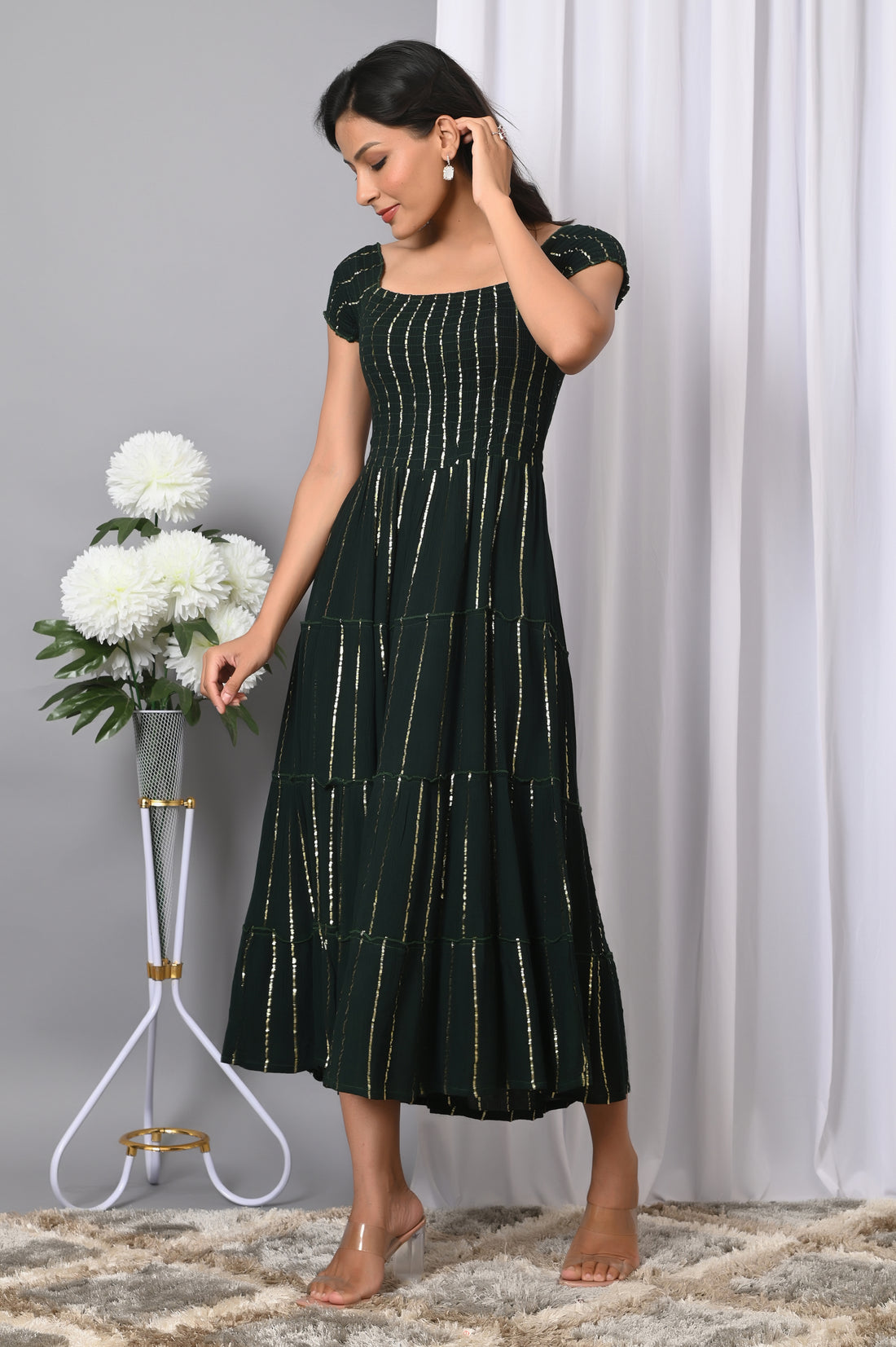 IQRAAR Women Rayon Square Neck Fit & Flared Western Wear Dress