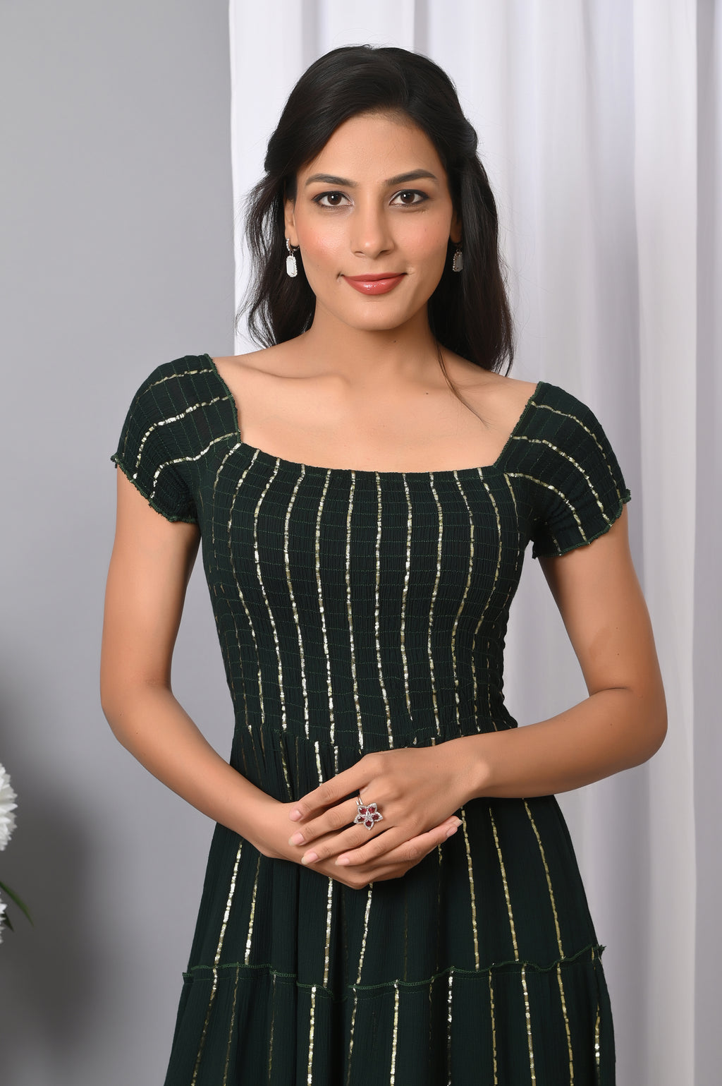 IQRAAR Women Rayon Square Neck Fit & Flared Western Wear Dress