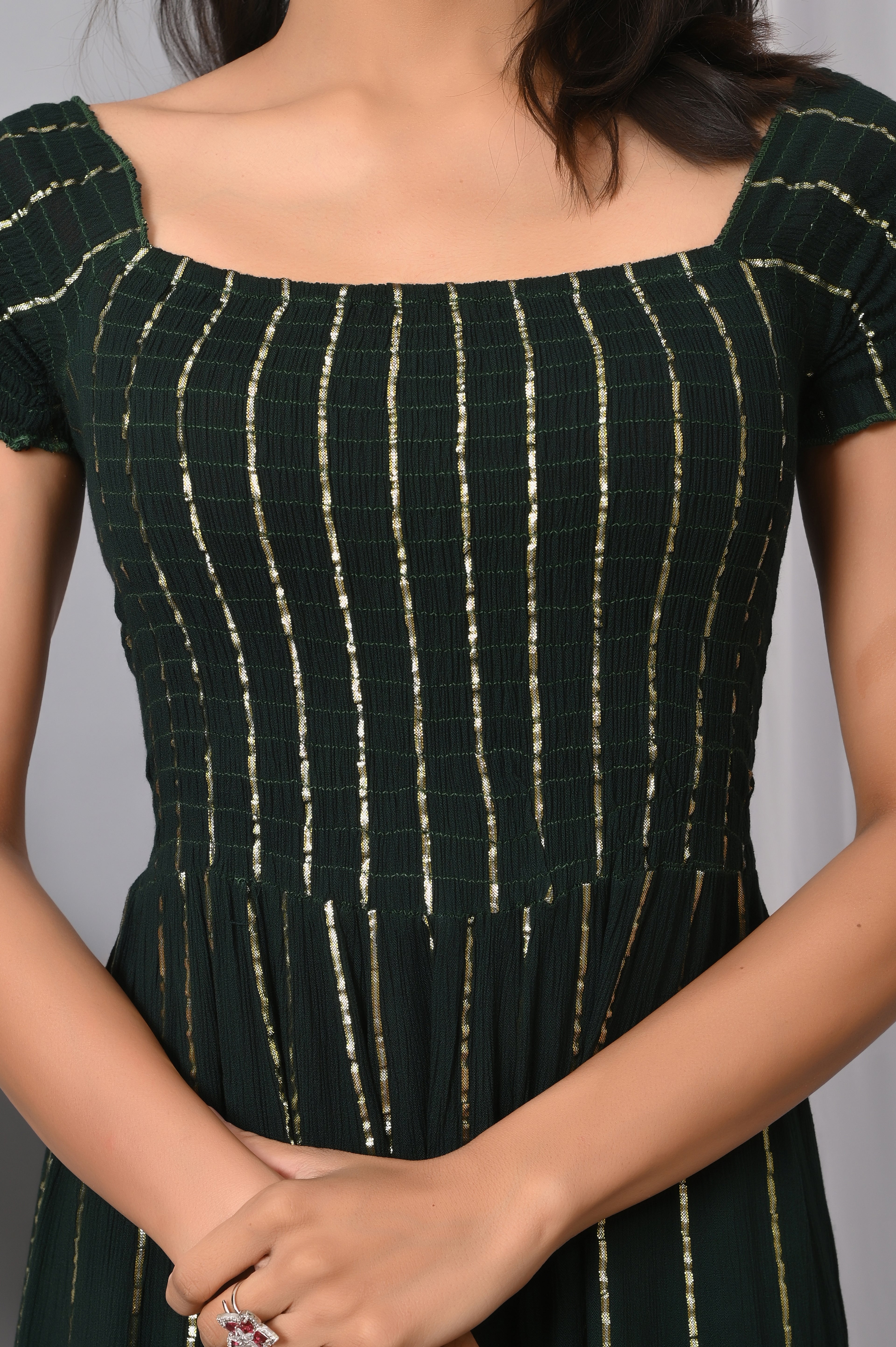 IQRAAR Women Rayon Square Neck Fit & Flared Western Wear Dress