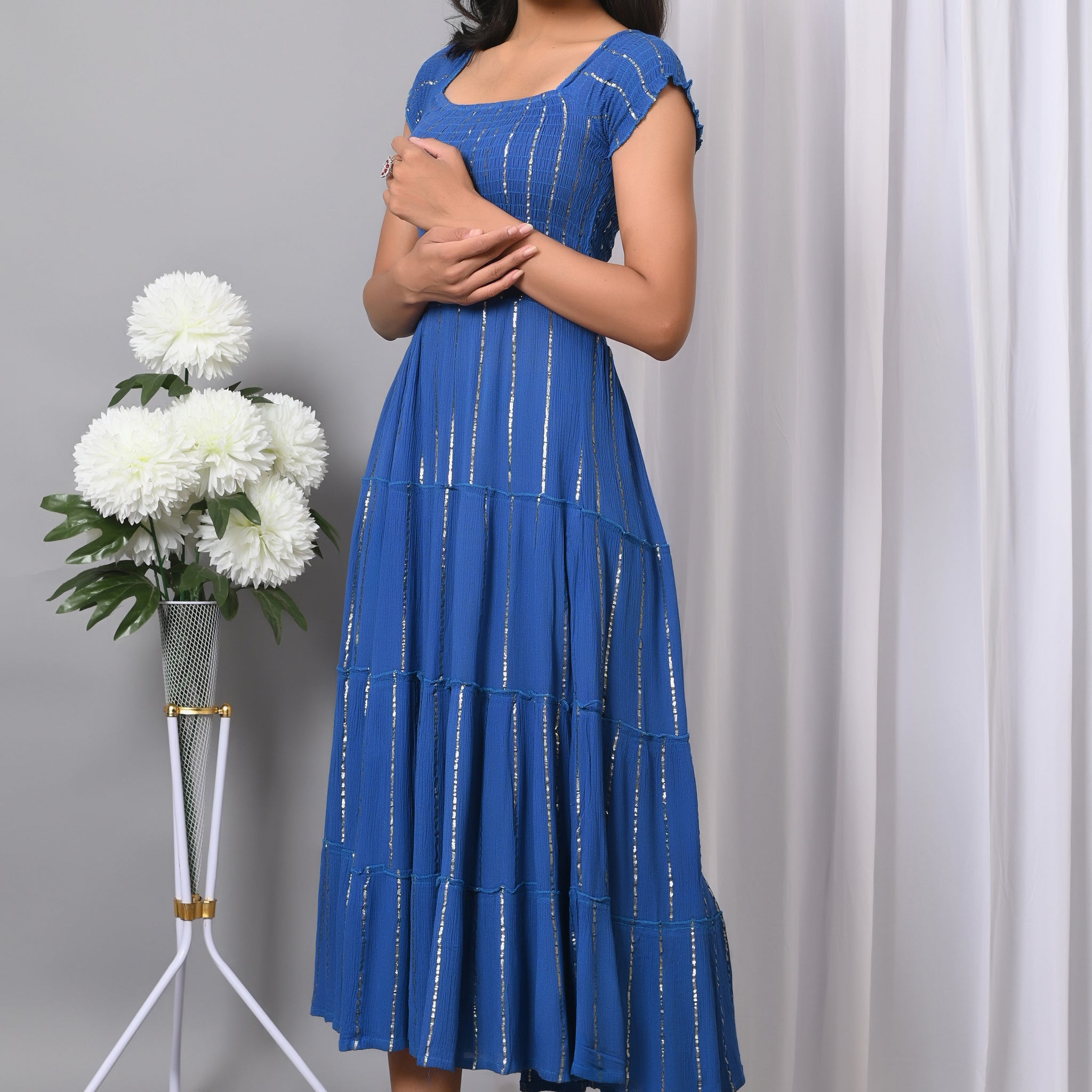 IQRAAR Women Rayon Square Neck Fit & Flared Western Wear Dress