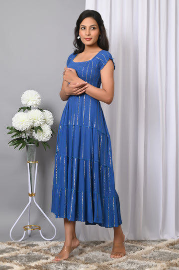 IQRAAR Women Rayon Square Neck Fit & Flared Western Wear Dress