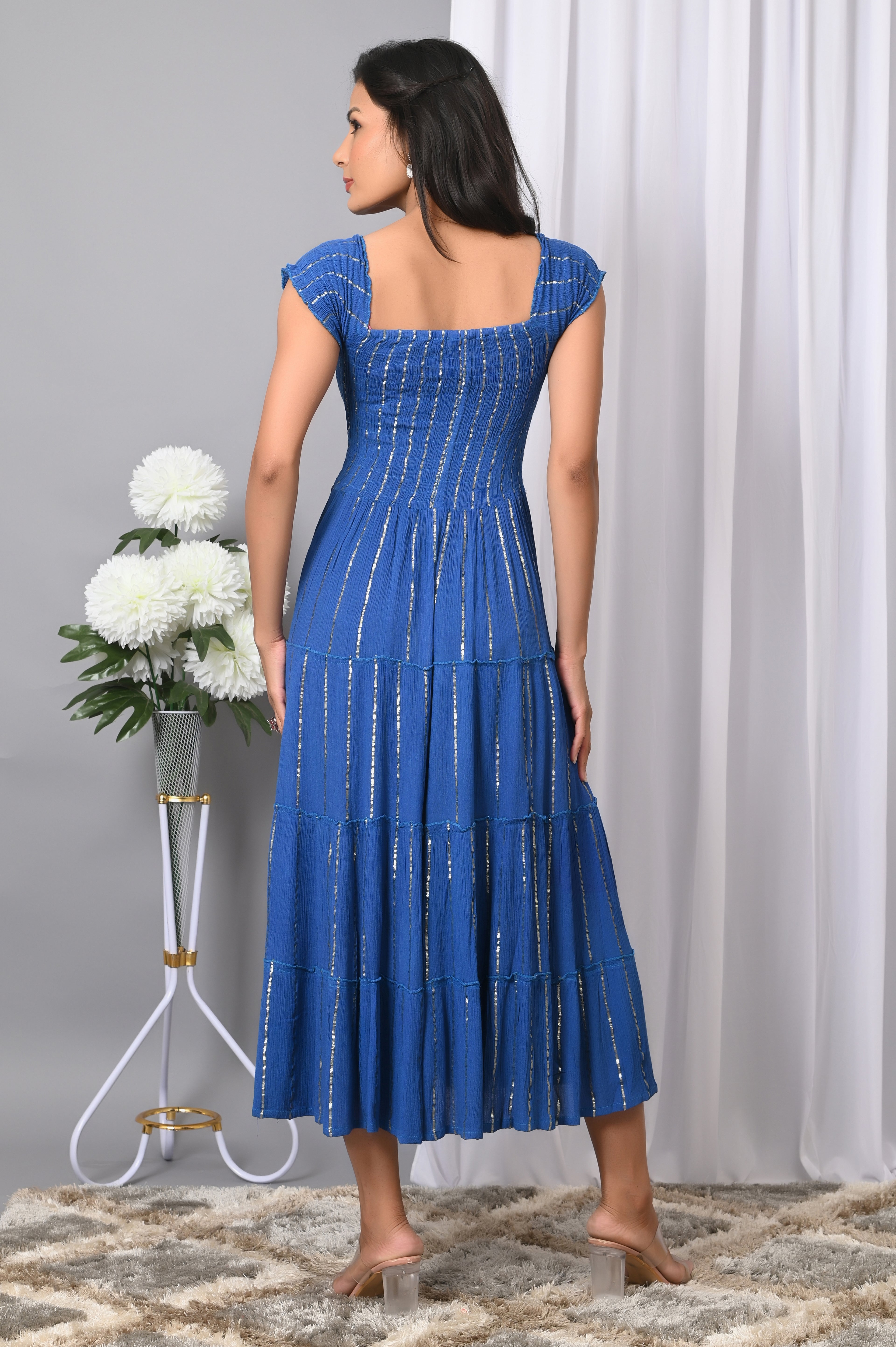 IQRAAR Women Rayon Square Neck Fit & Flared Western Wear Dress