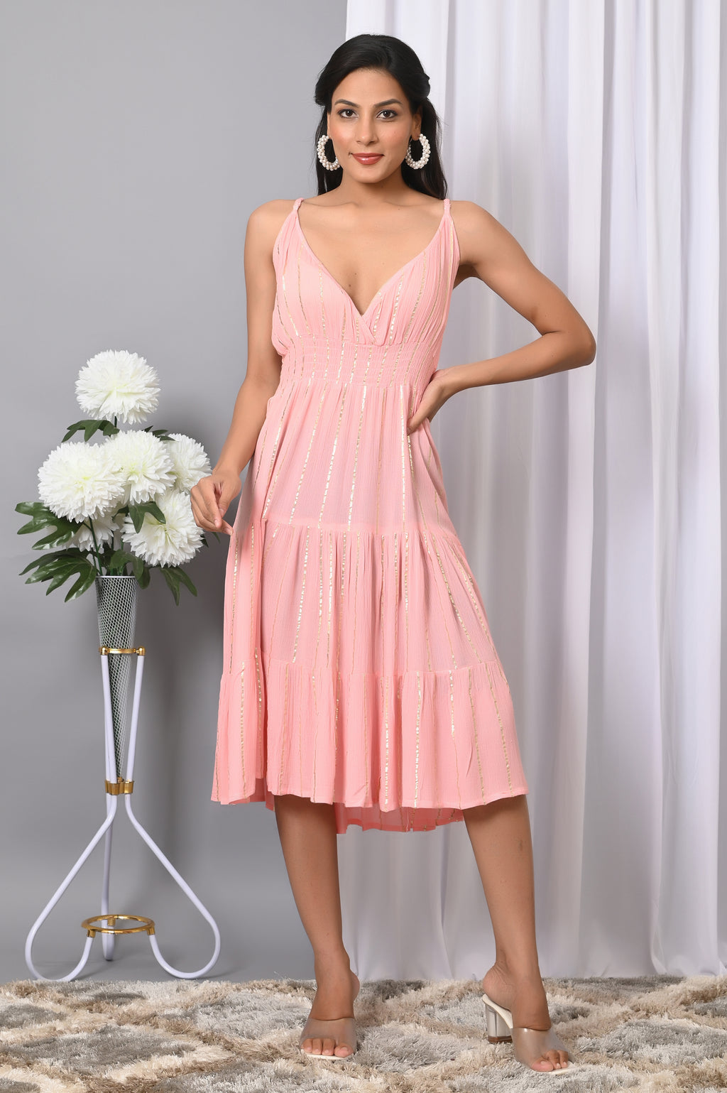 IQRAAR Women Rayon V Neck Fit & Flared Western Wear Dress