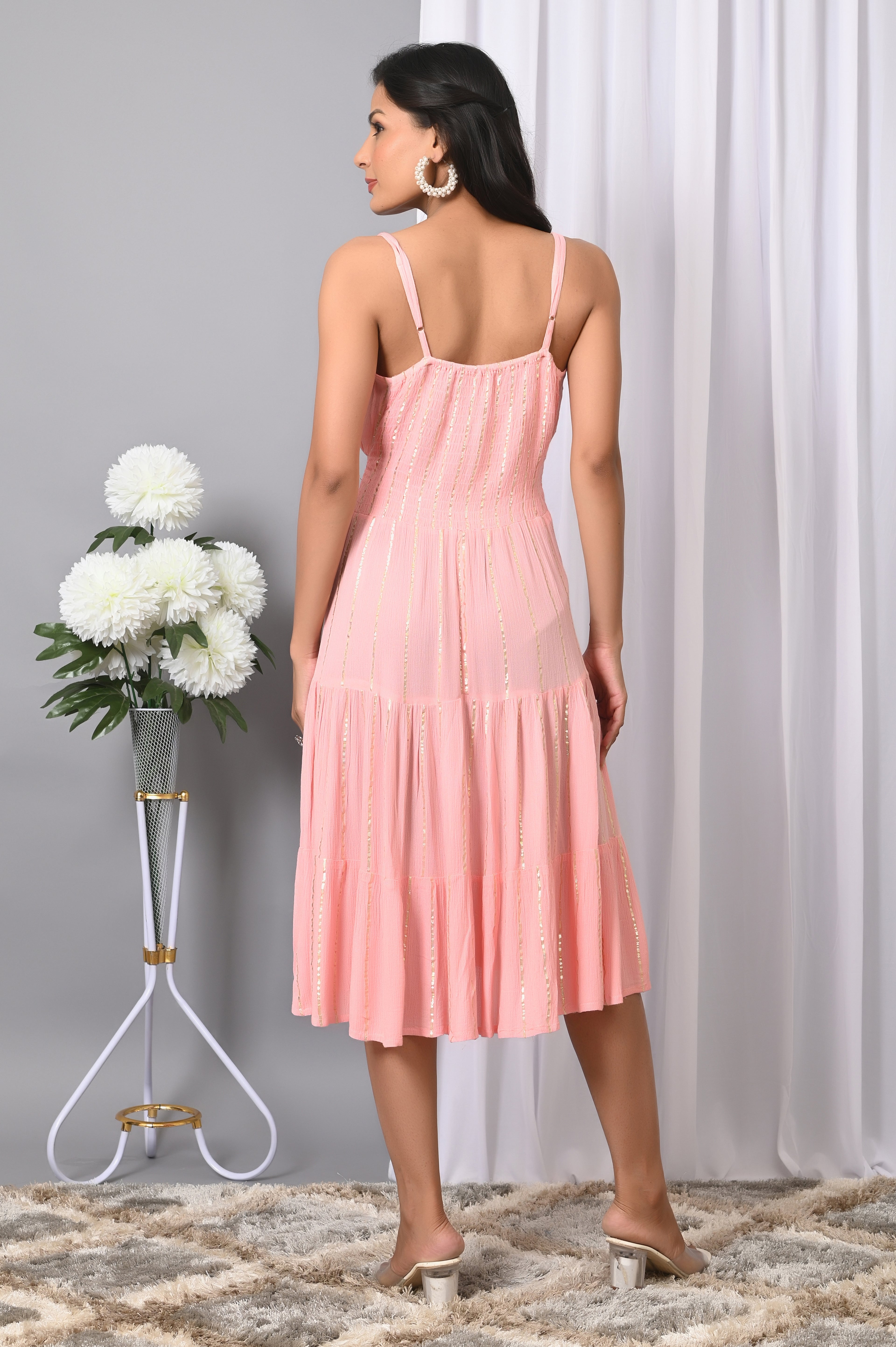 IQRAAR Women Rayon V Neck Fit & Flared Western Wear Dress