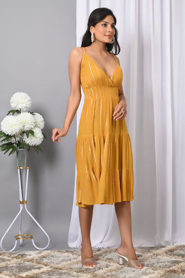 IQRAAR Women Rayon V Neck Fit & Flared Western Wear Dress