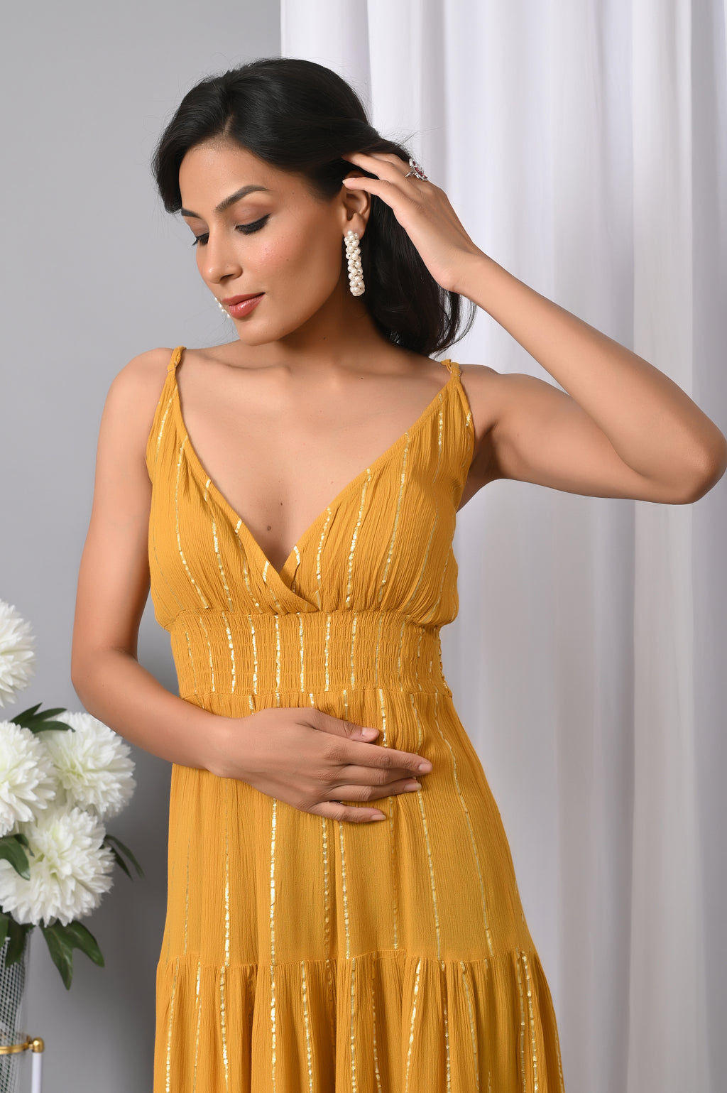 IQRAAR Women Rayon V Neck Fit & Flared Western Wear Dress
