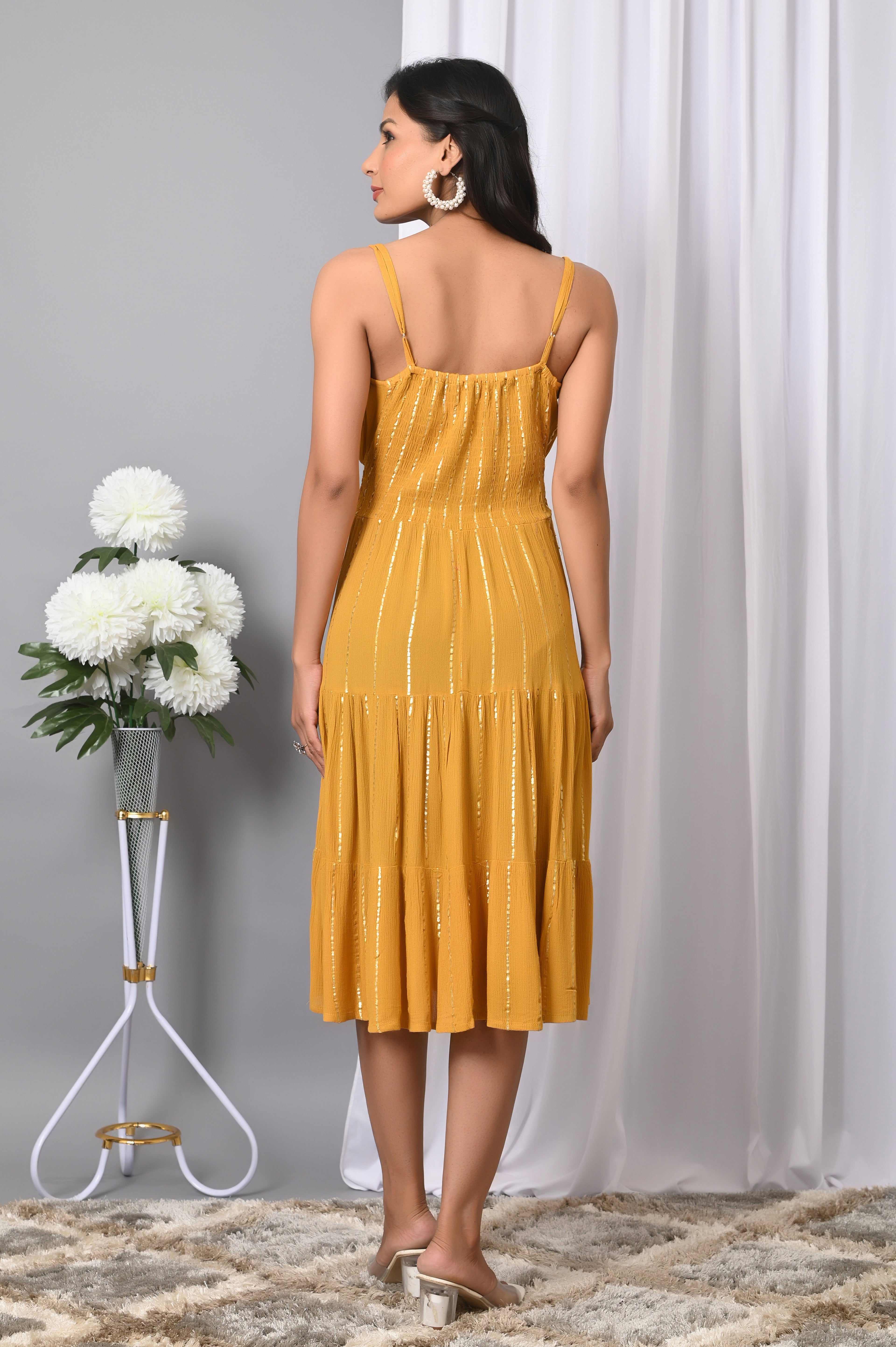 IQRAAR Women Rayon V Neck Fit & Flared Western Wear Dress
