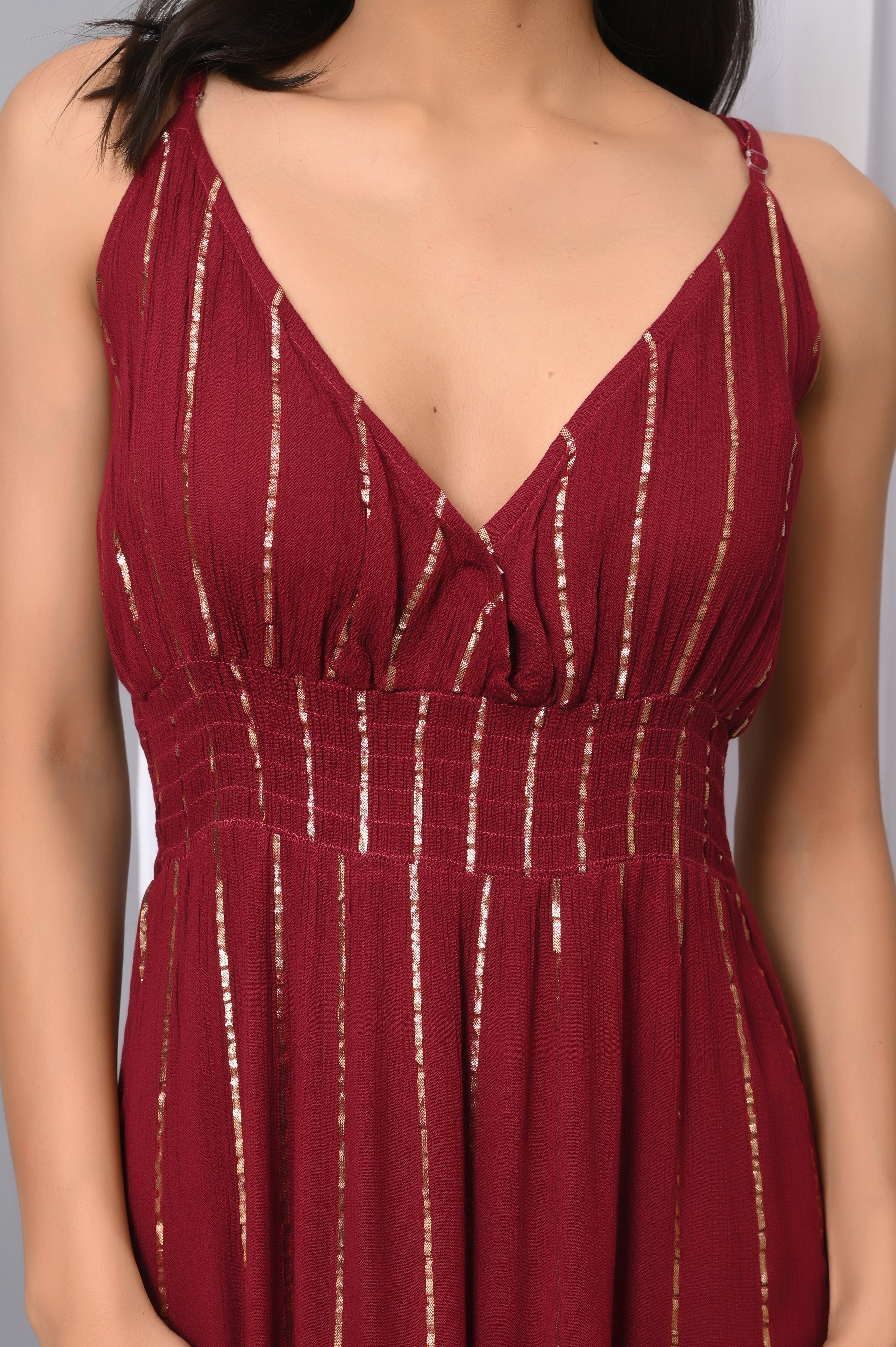 IQRAAR Women Rayon V Neck Fit & Flared Western Wear Dress