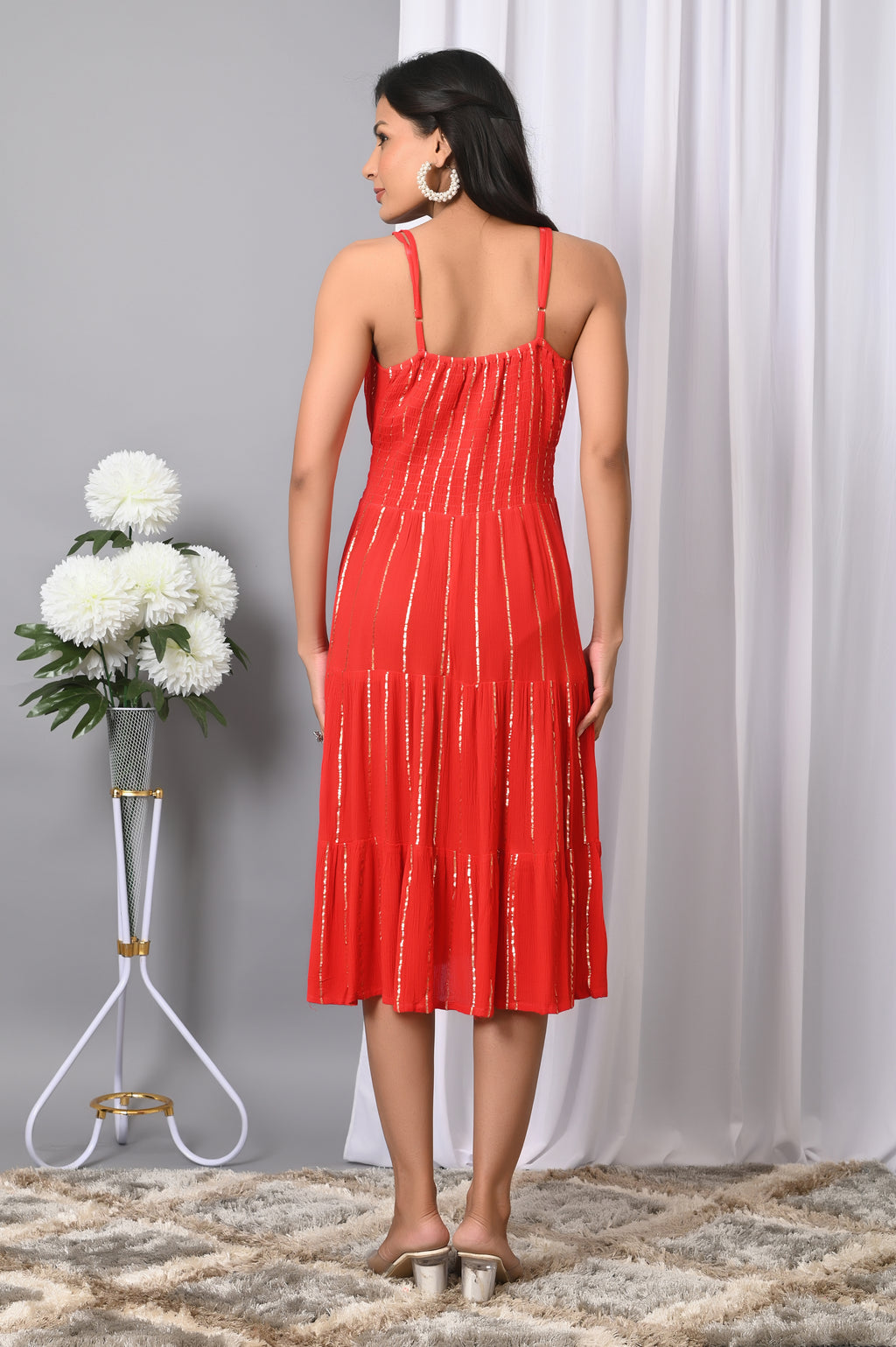 IQRAAR Women Rayon V Neck Fit & Flared Western Wear Dress