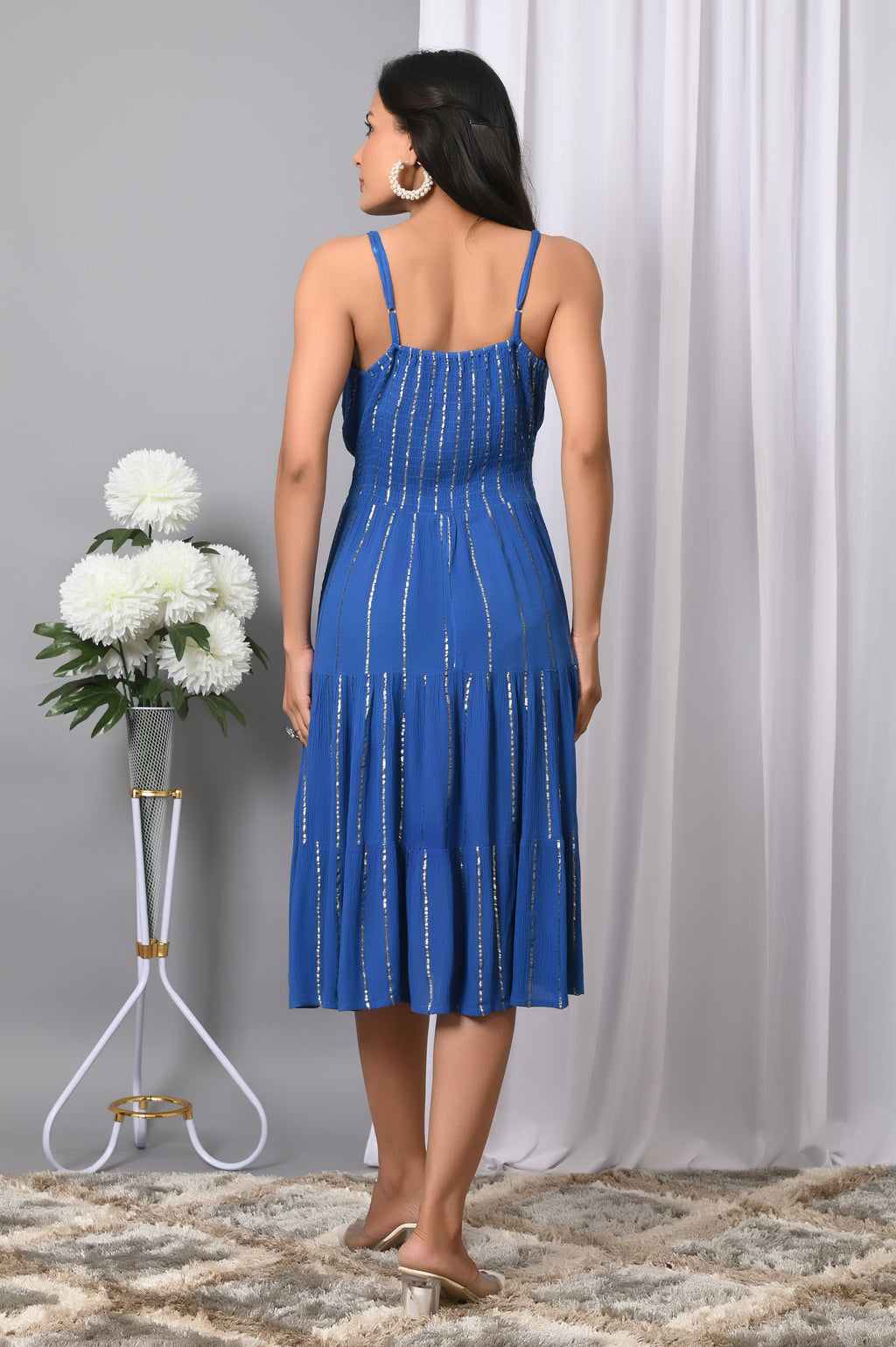 IQRAAR Women Rayon V Neck Fit & Flared Western Wear Dress