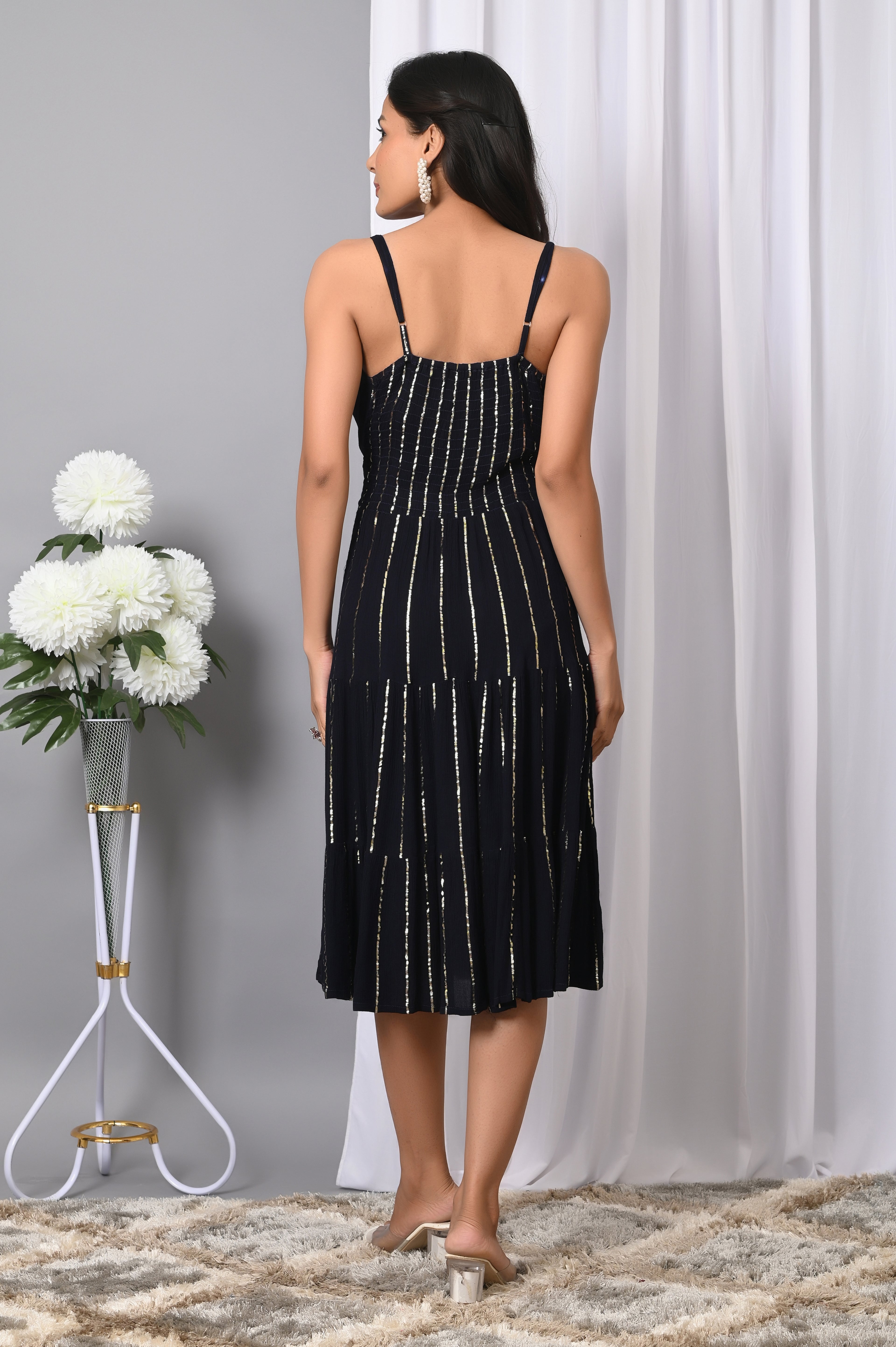 IQRAAR Women Rayon V Neck Fit & Flared Western Wear Dress