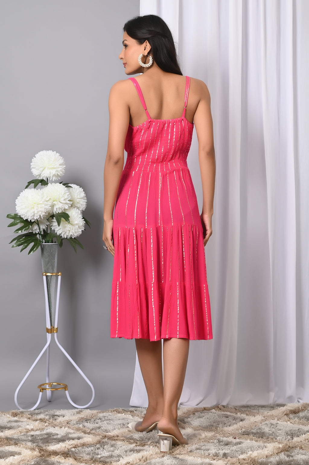 IQRAAR Women Rayon V Neck Fit & Flared Western Wear Dress