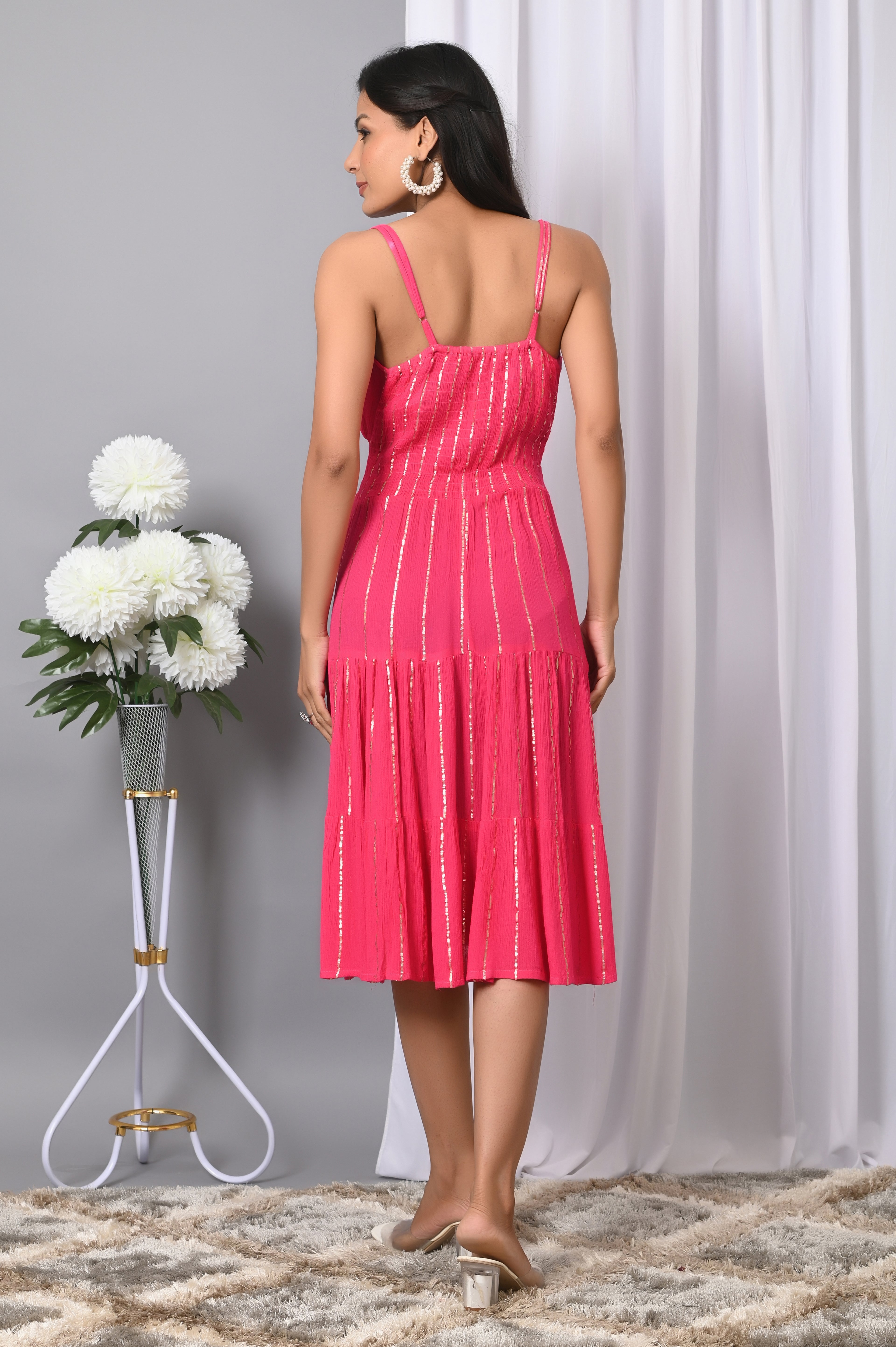 IQRAAR Women Rayon V Neck Fit & Flared Western Wear Dress