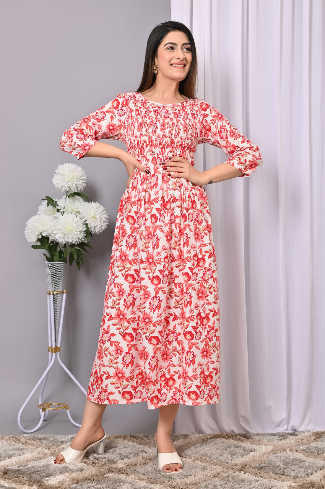 Floral Bliss Rayon Maxi Dress