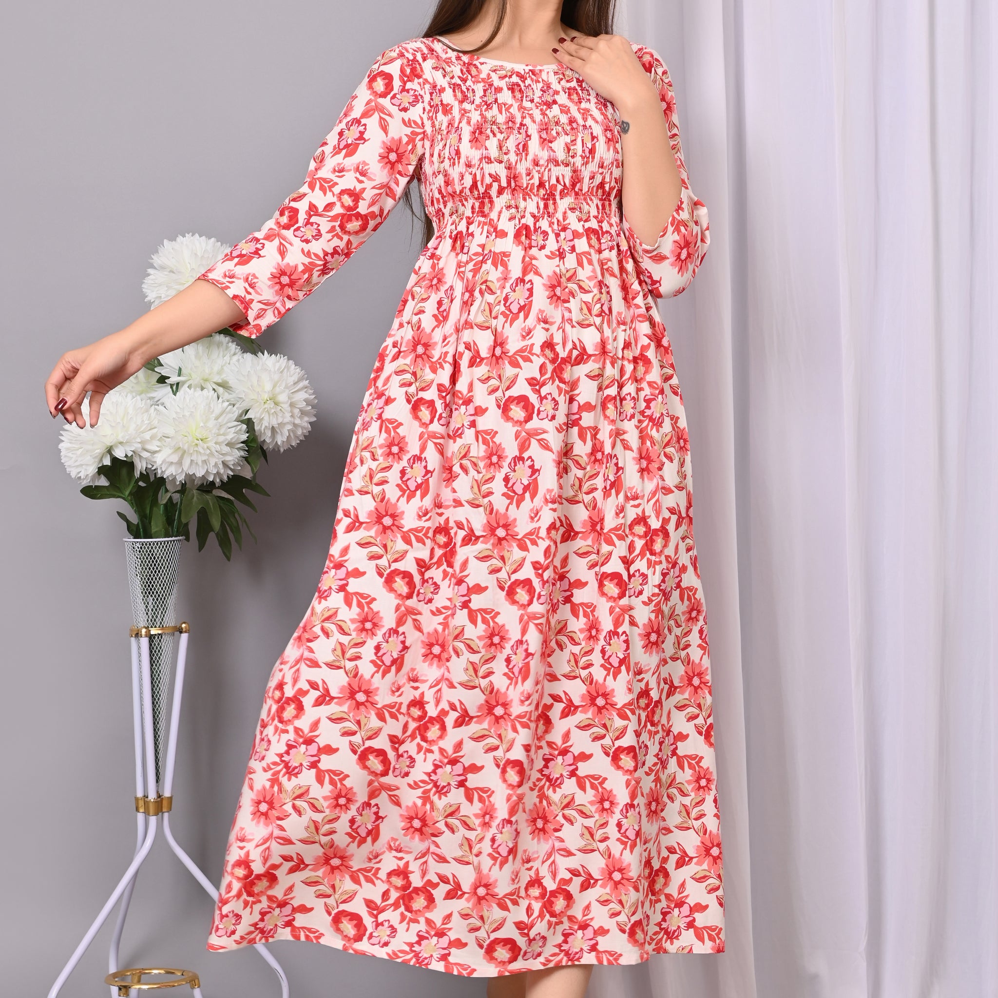 Floral Bliss Rayon Maxi Dress