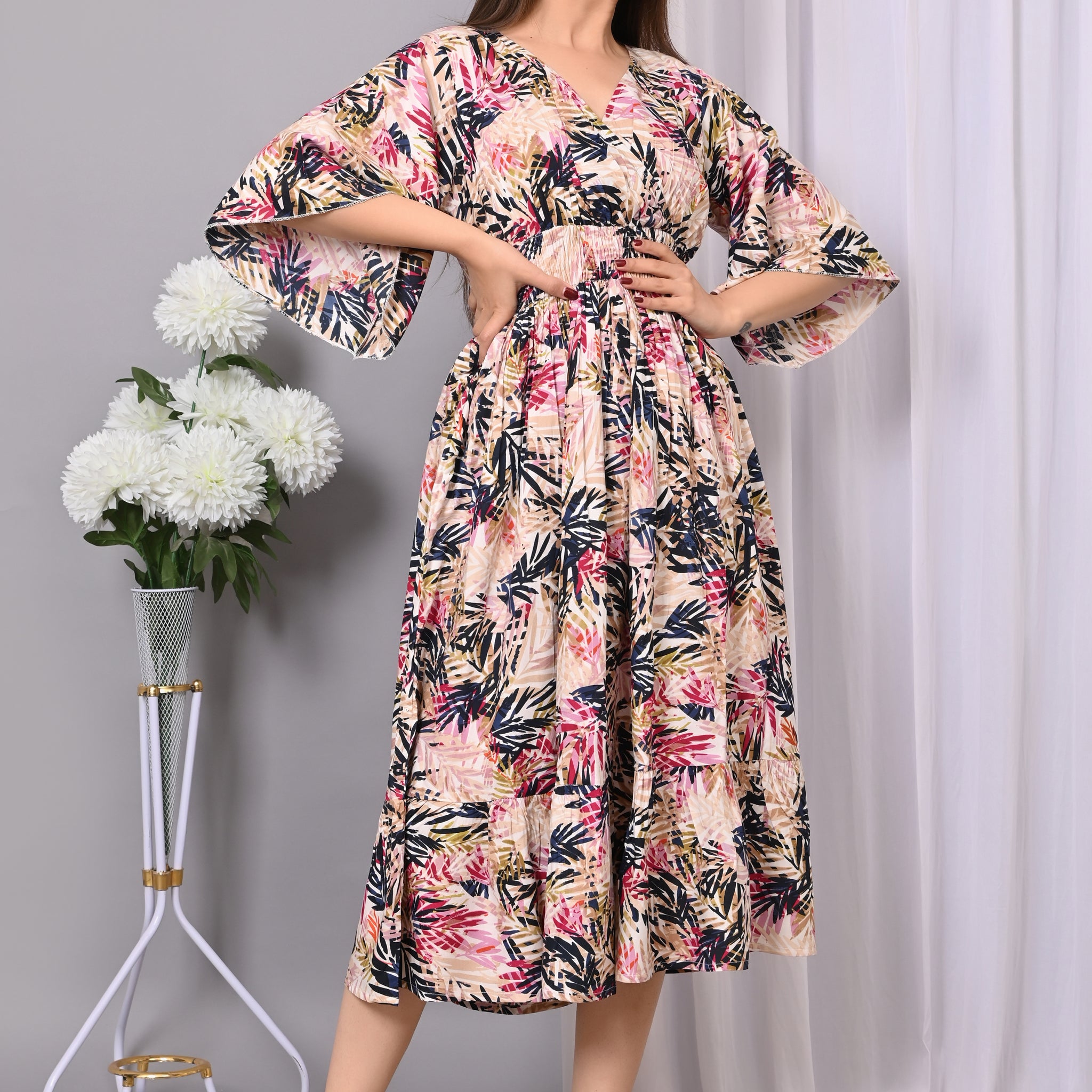Tropical Bliss Printed Rayon Midi Dress