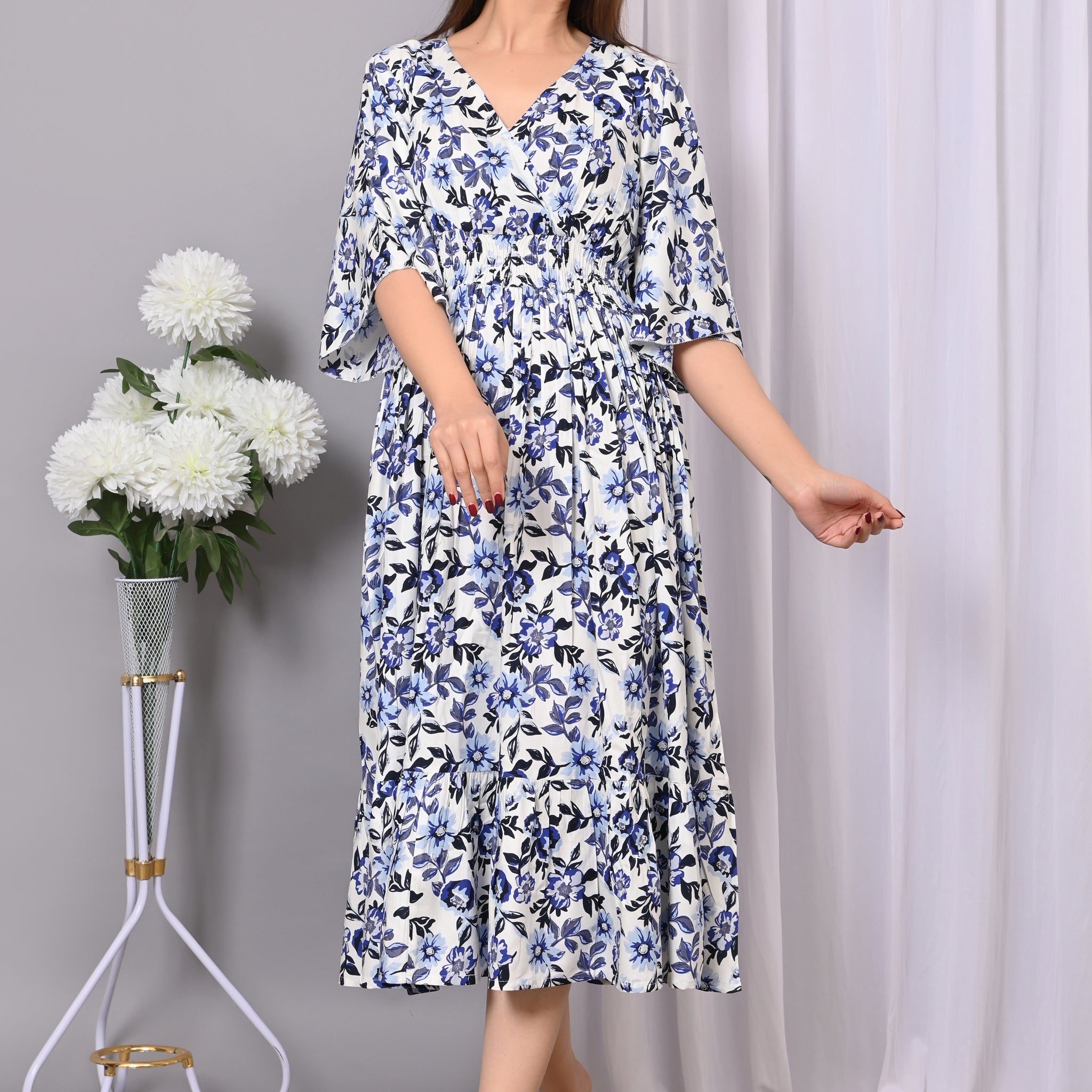 "Chic Bloom Wrap Midi Dress"