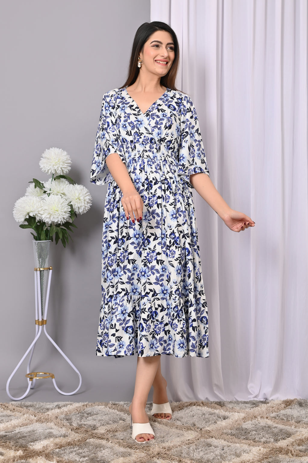 "Chic Bloom Wrap Midi Dress"
