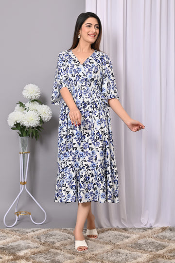 "Chic Bloom Wrap Midi Dress"