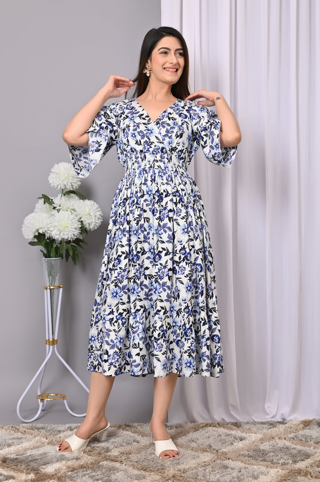 "Chic Bloom Wrap Midi Dress"