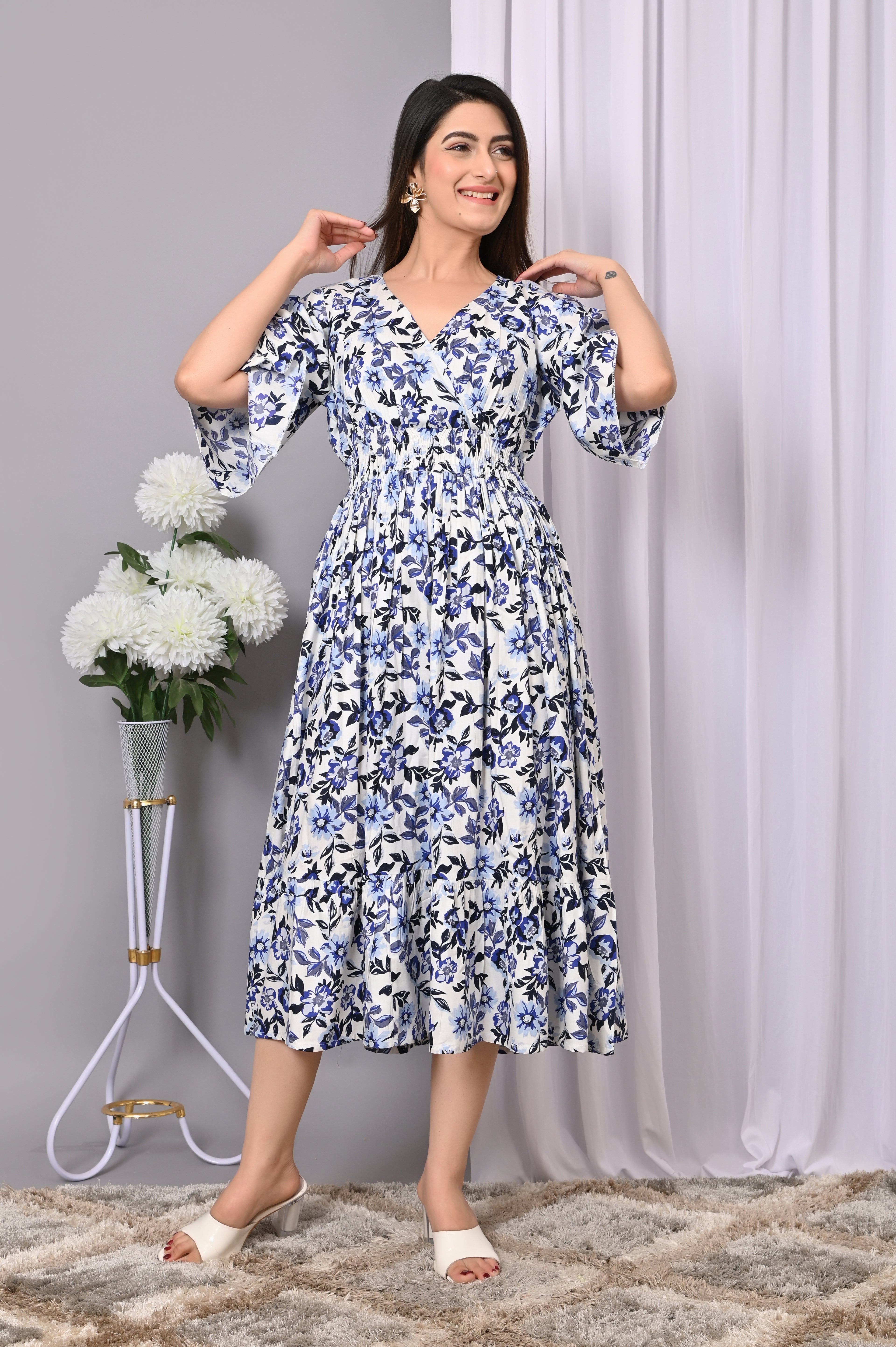 "Chic Bloom Wrap Midi Dress"
