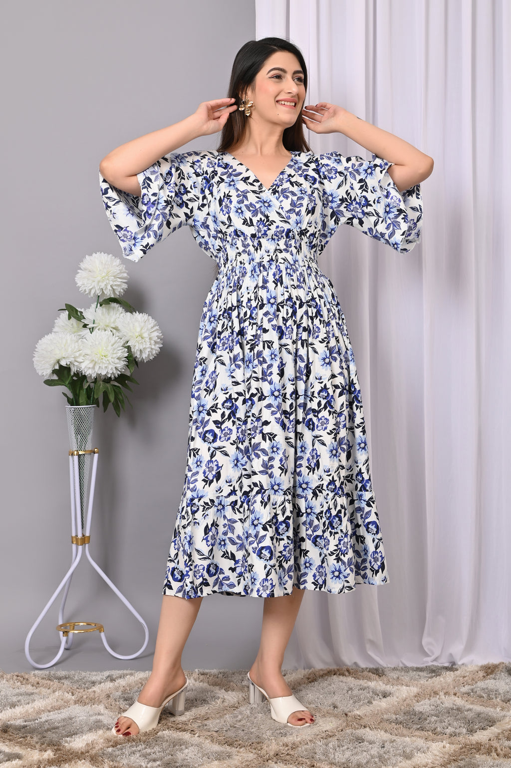 "Chic Bloom Wrap Midi Dress"