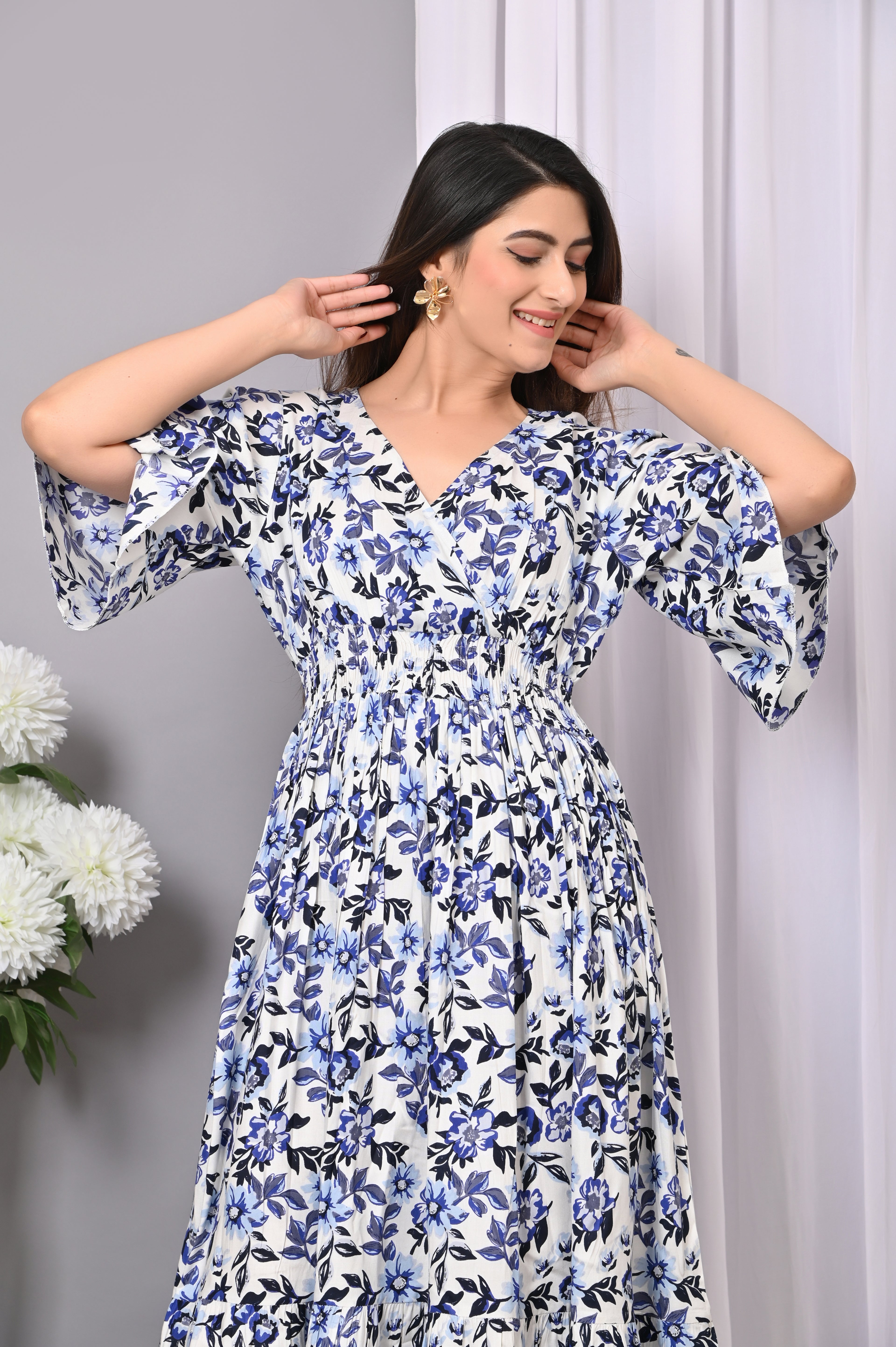 "Chic Bloom Wrap Midi Dress"