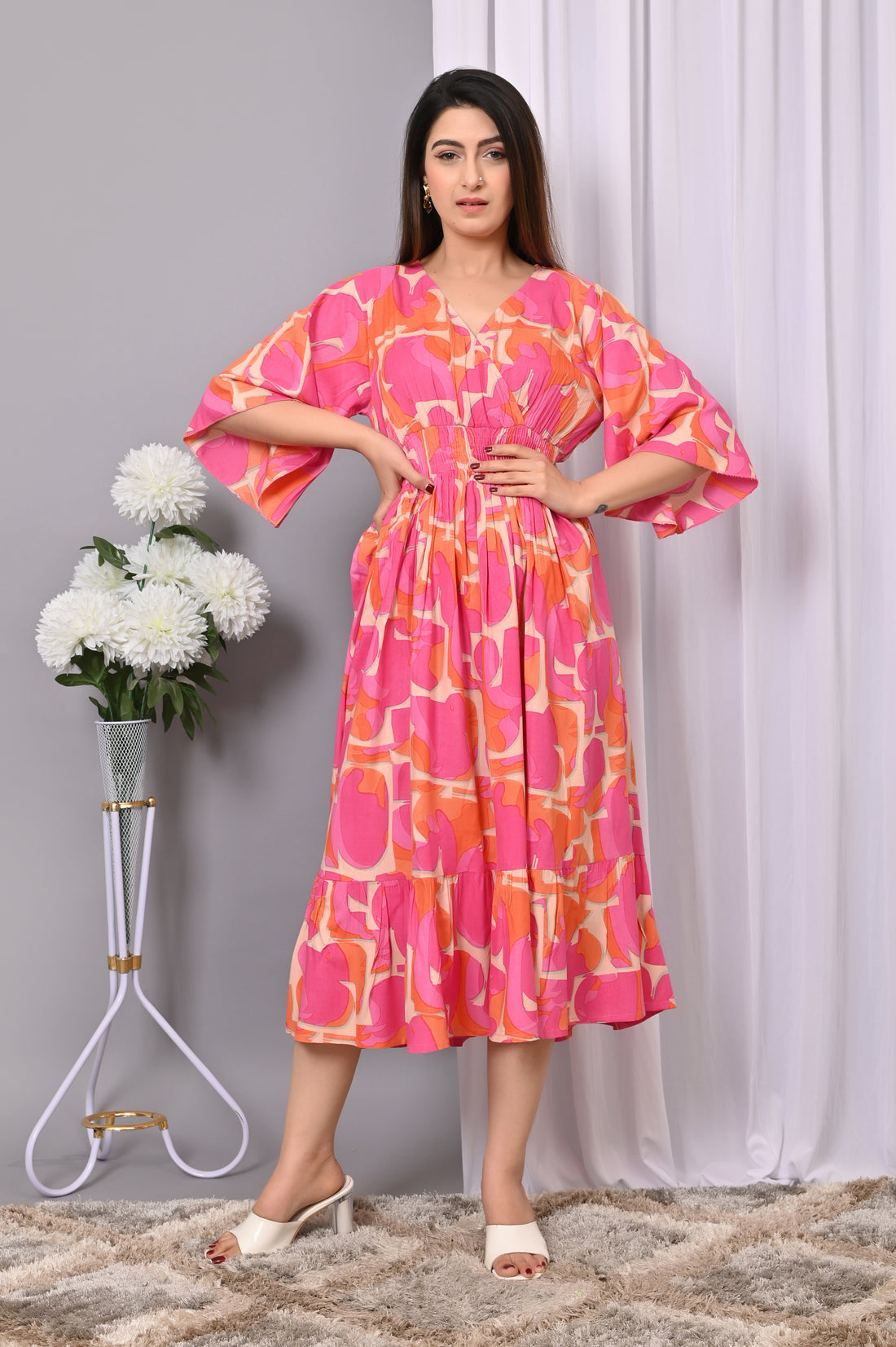 Floral Elegance Rayon Maxi Dress – Printed, Comfortable & Stylish