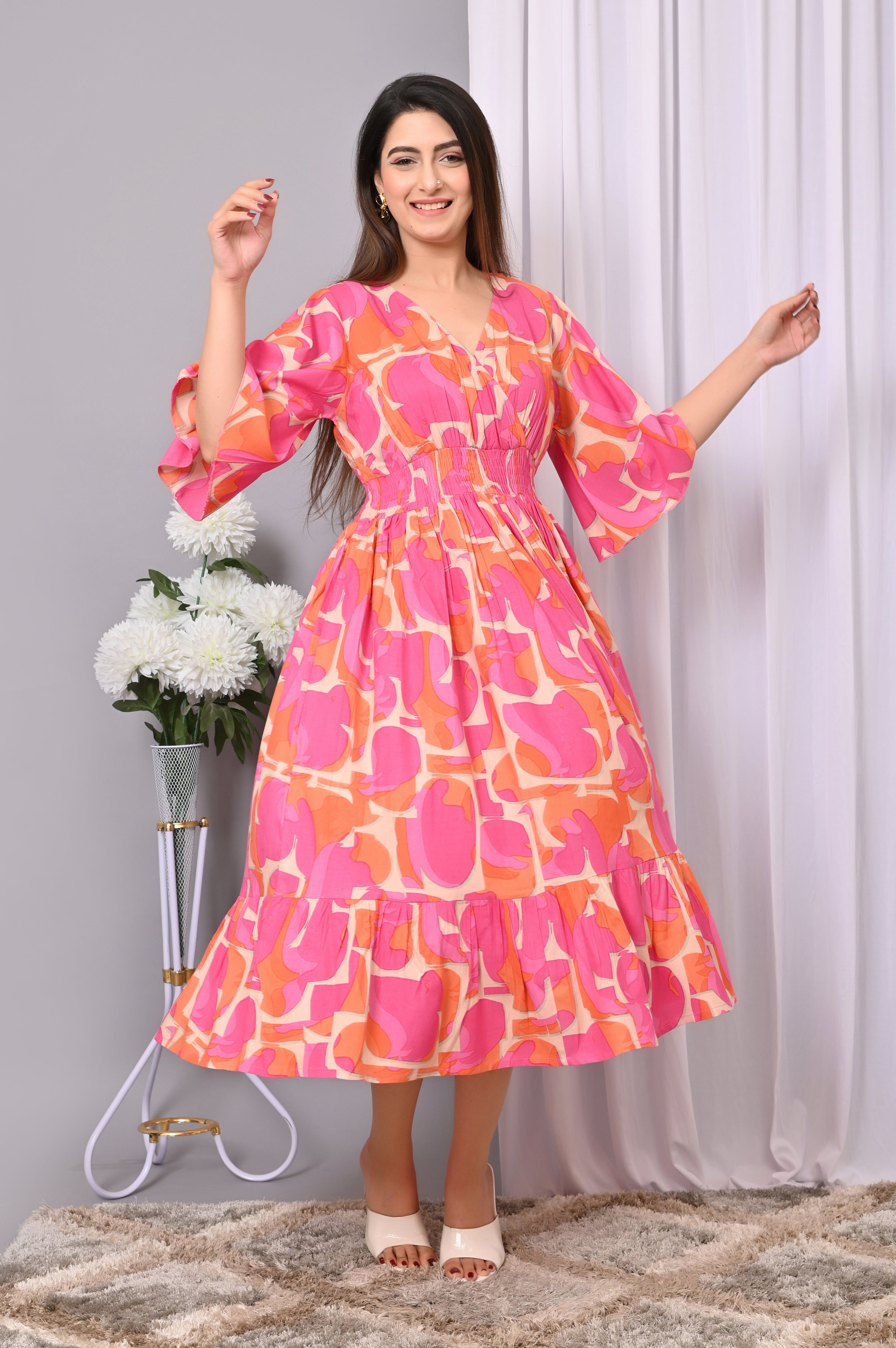Floral Elegance Rayon Maxi Dress – Printed, Comfortable & Stylish