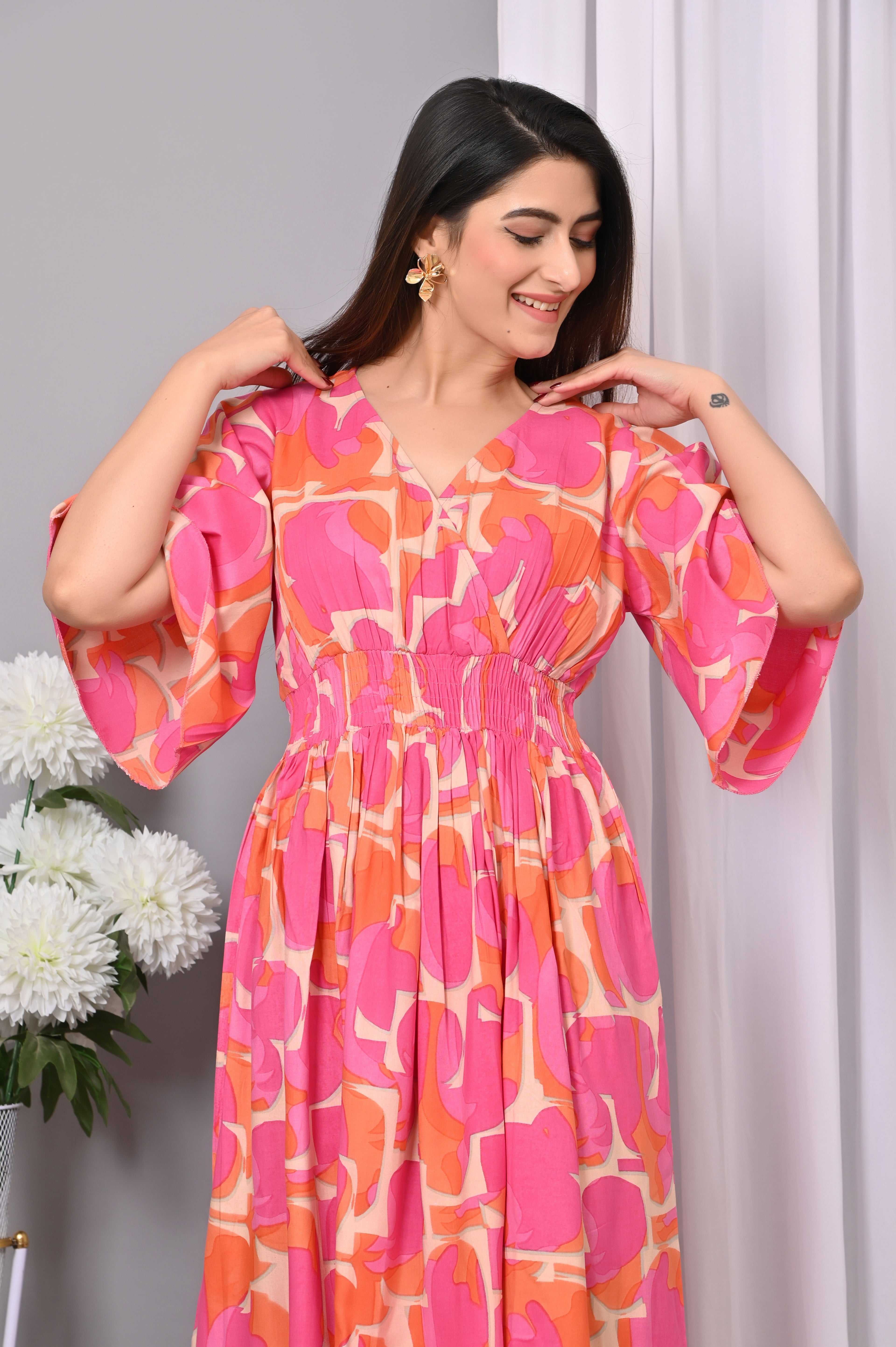 Floral Elegance Rayon Maxi Dress – Printed, Comfortable & Stylish