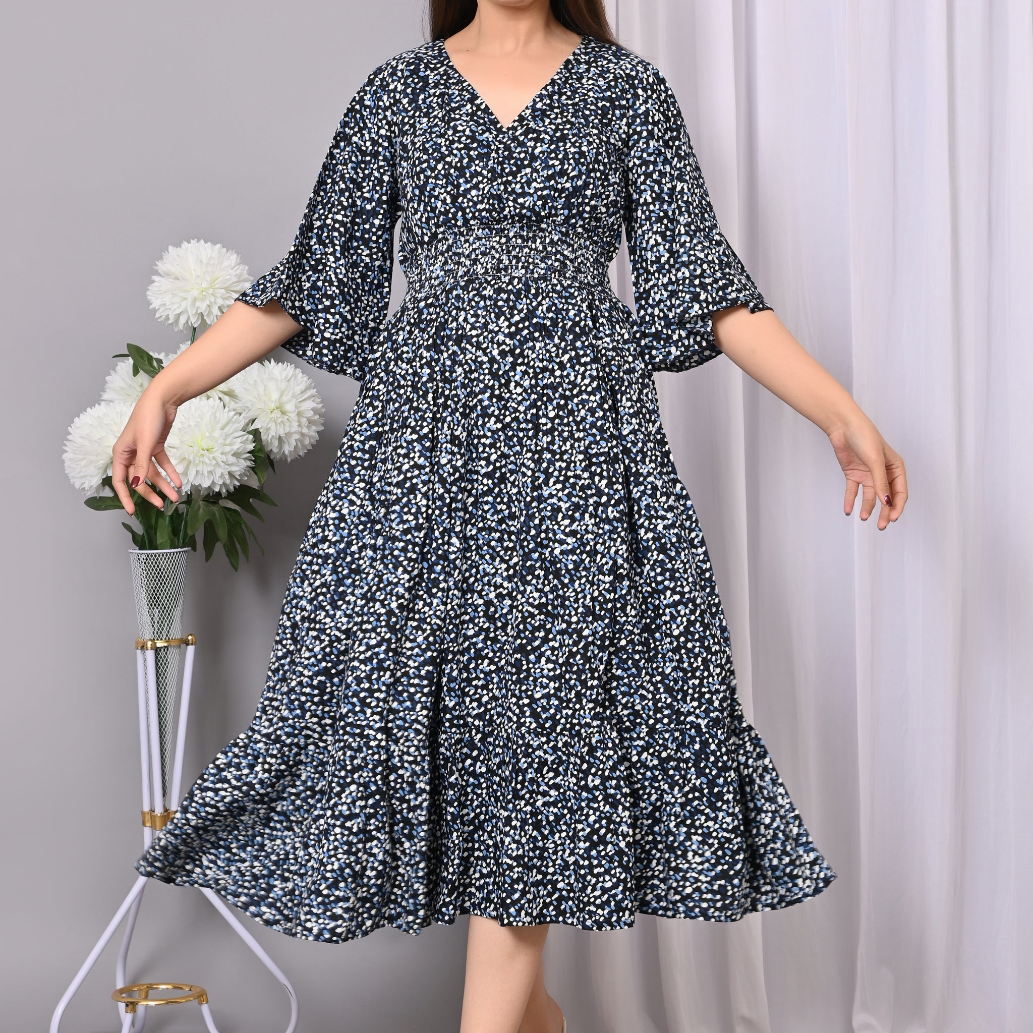 Midnight Bloom Printed Maxi Dress – Elegant & Flowy Rayon Dress