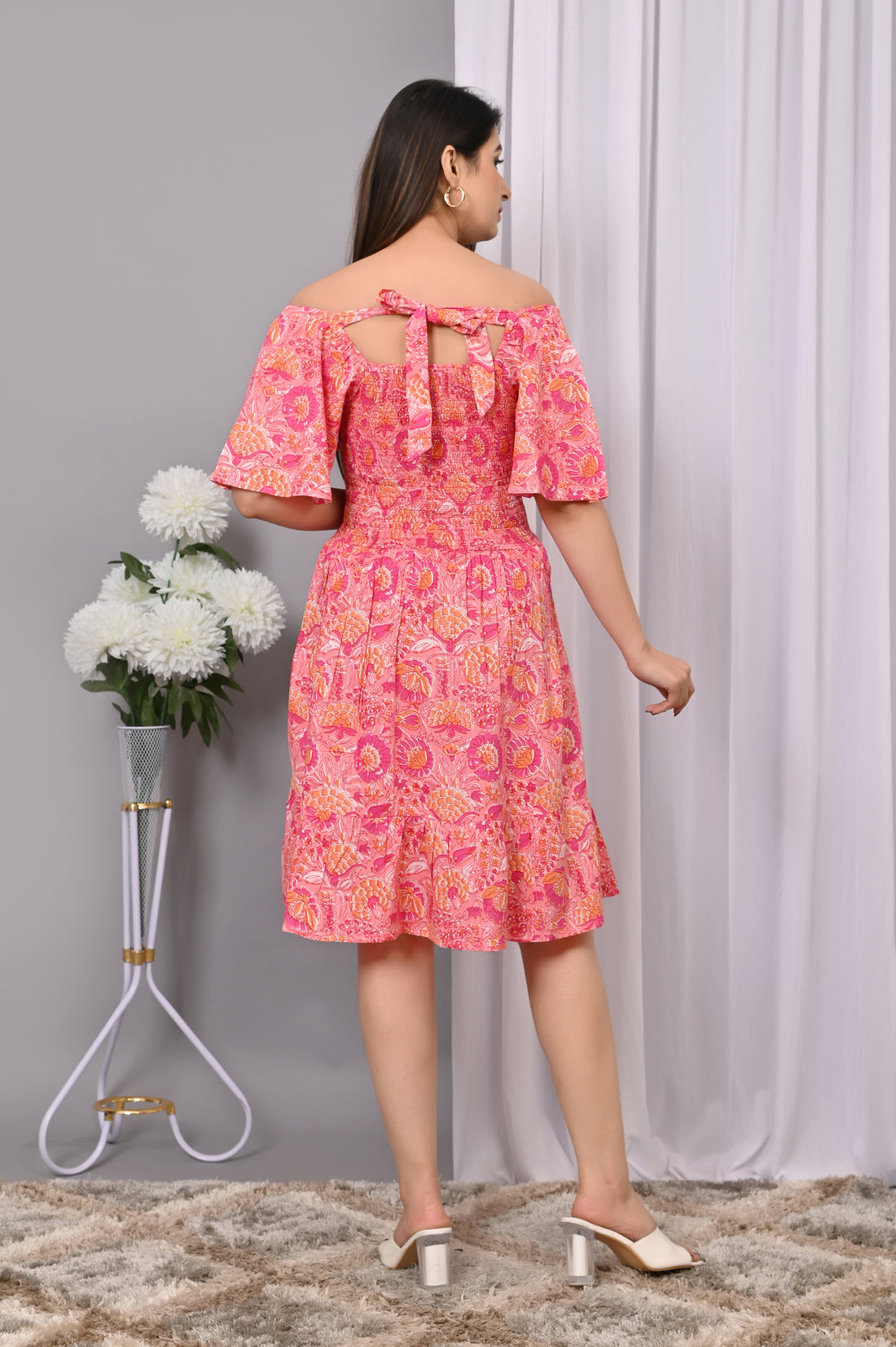 Boho Chic Off-Shoulder Printed Dress – Summer Essential