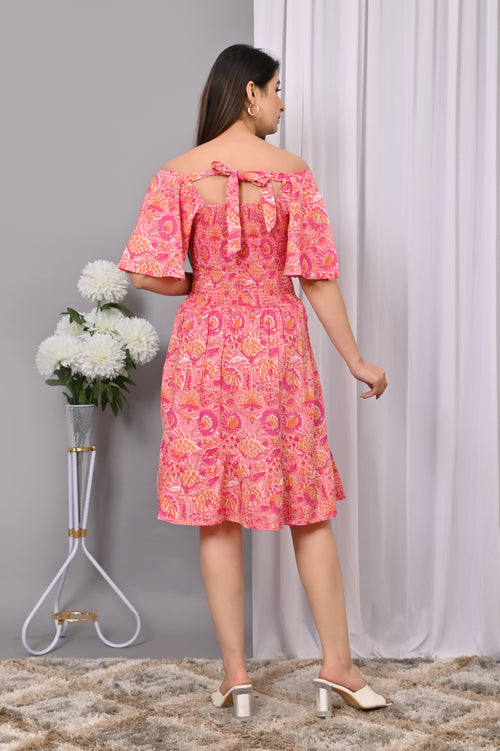 Boho Chic Off-Shoulder Printed Dress – Summer Essential