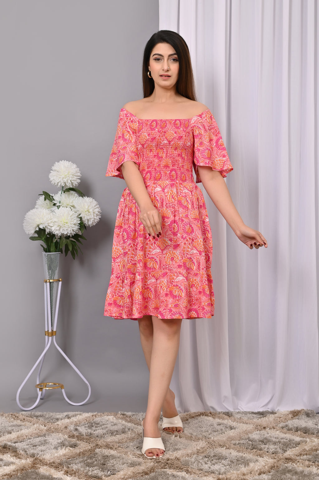 Boho Chic Off-Shoulder Printed Dress – Summer Essential