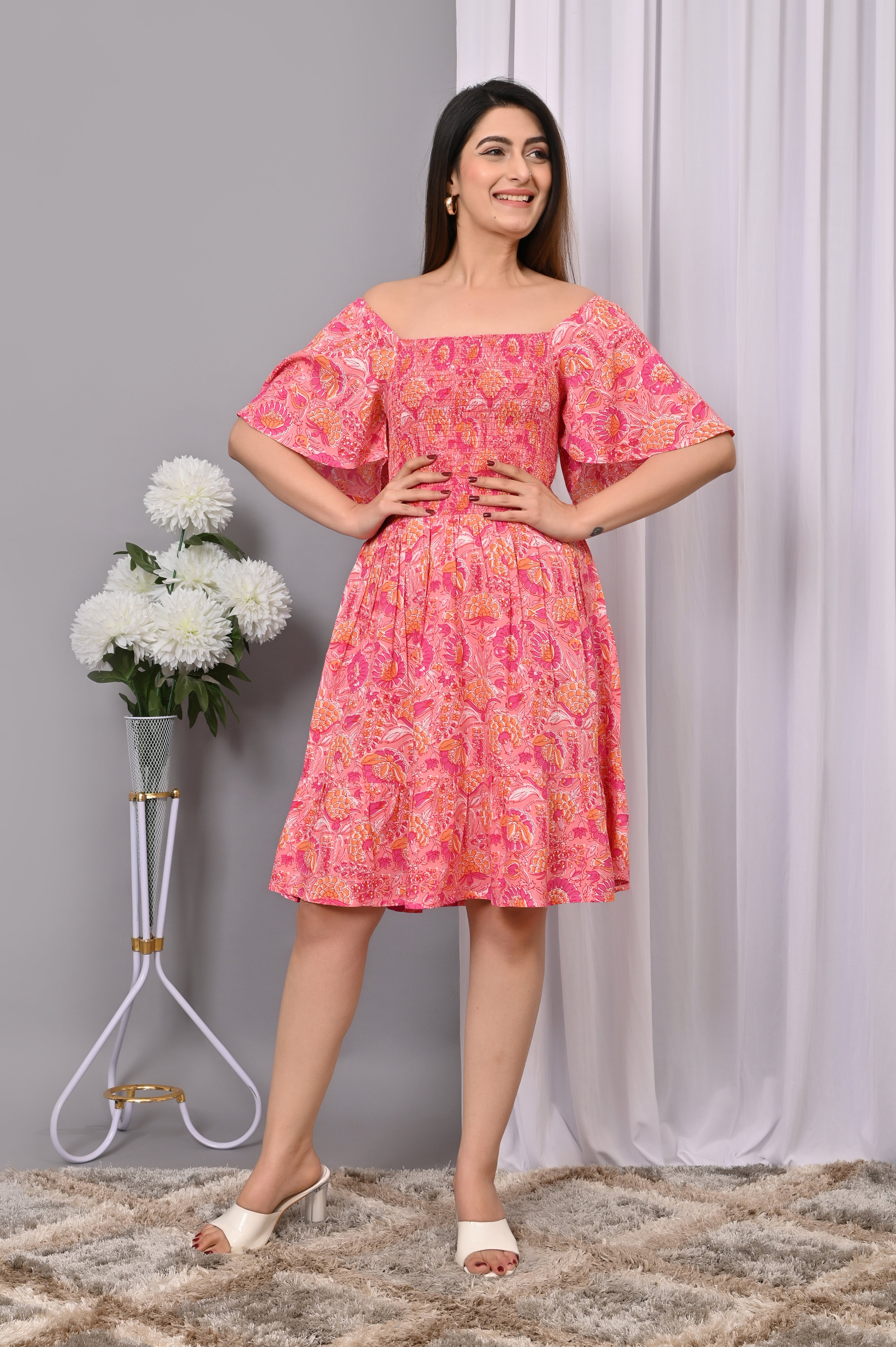 Boho Chic Off-Shoulder Printed Dress – Summer Essential
