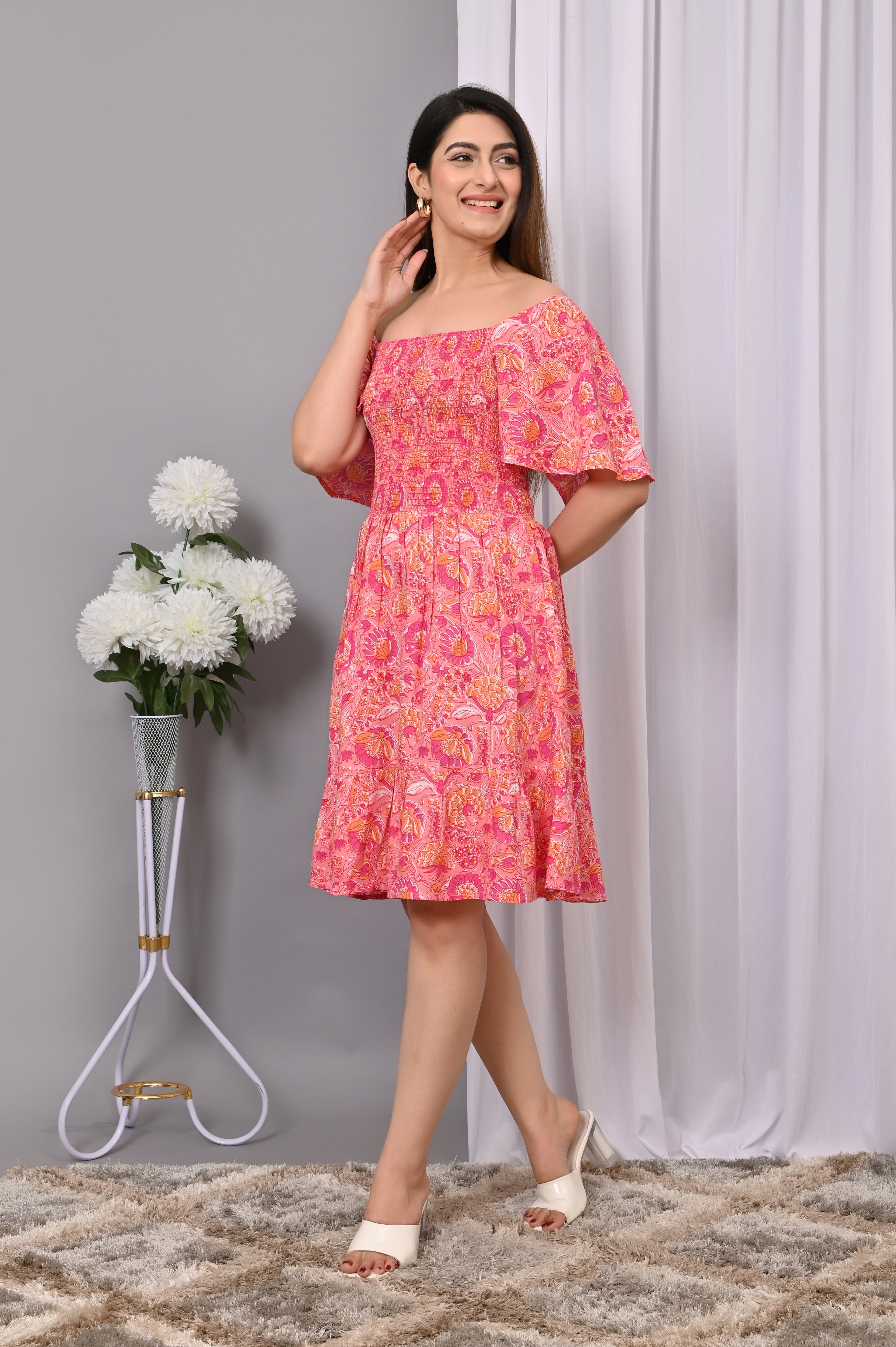 Boho Chic Off-Shoulder Printed Dress – Summer Essential