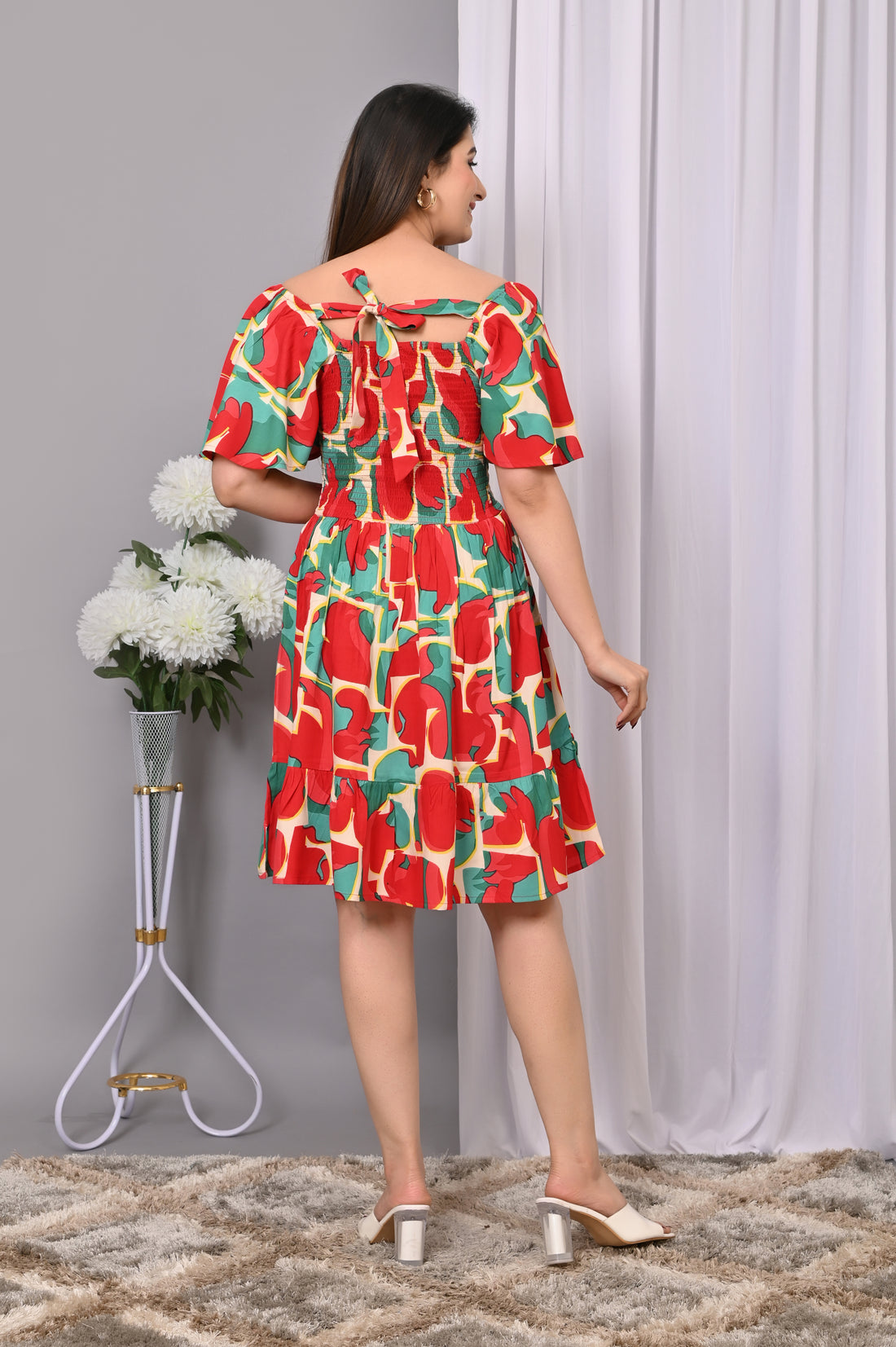 Vibrant Printed Off-Shoulder Dress – Summer Casual Wear